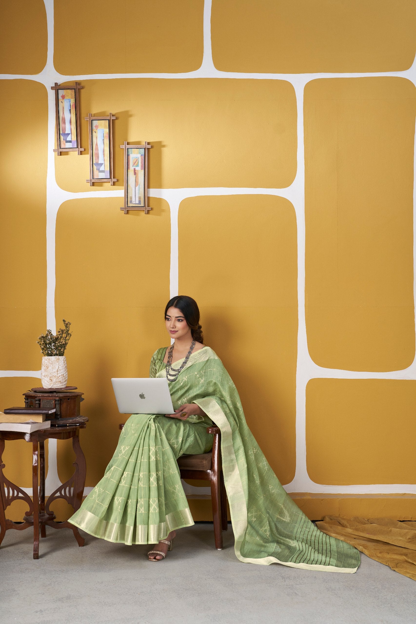 Pista Soft Linen Cotton Silk Saree