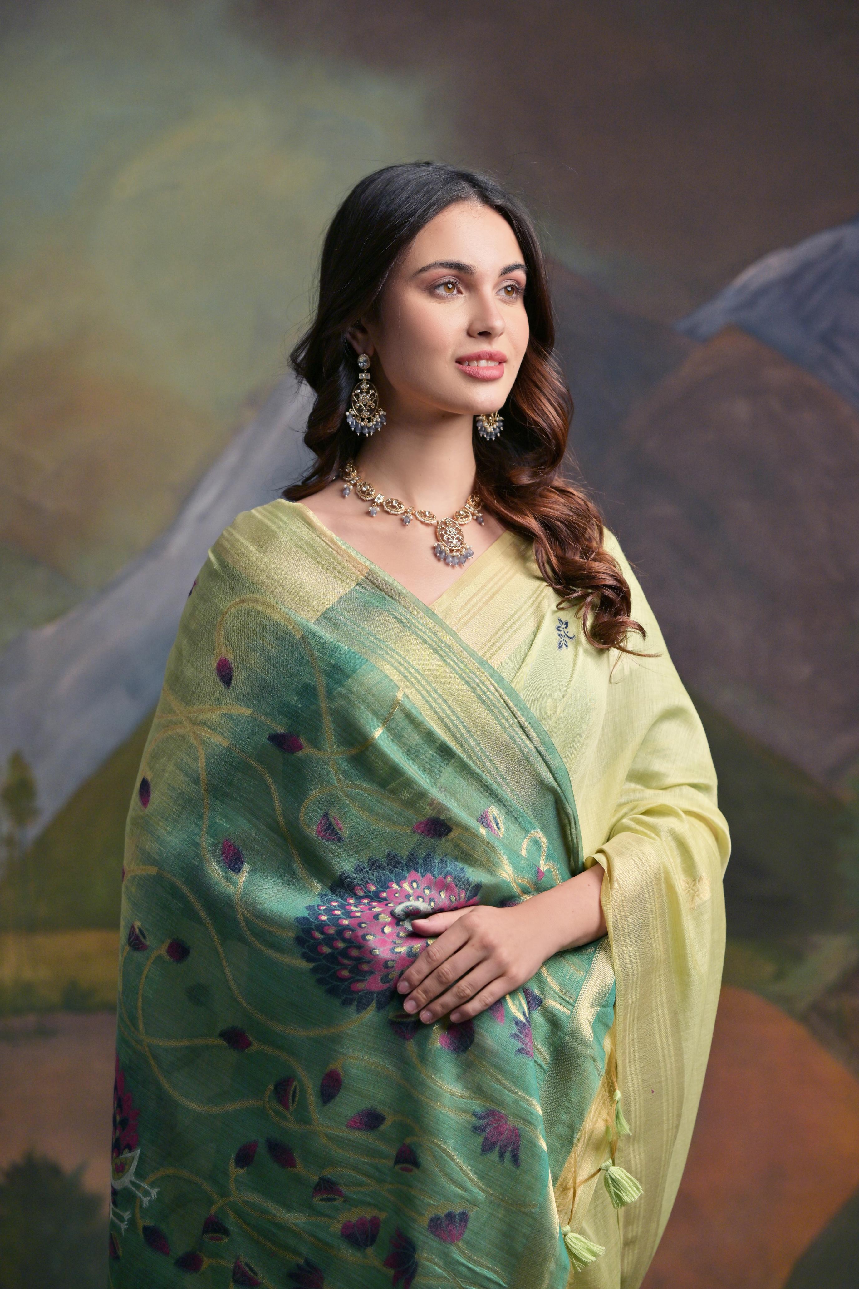 Pista Soft Muga Silk Saree