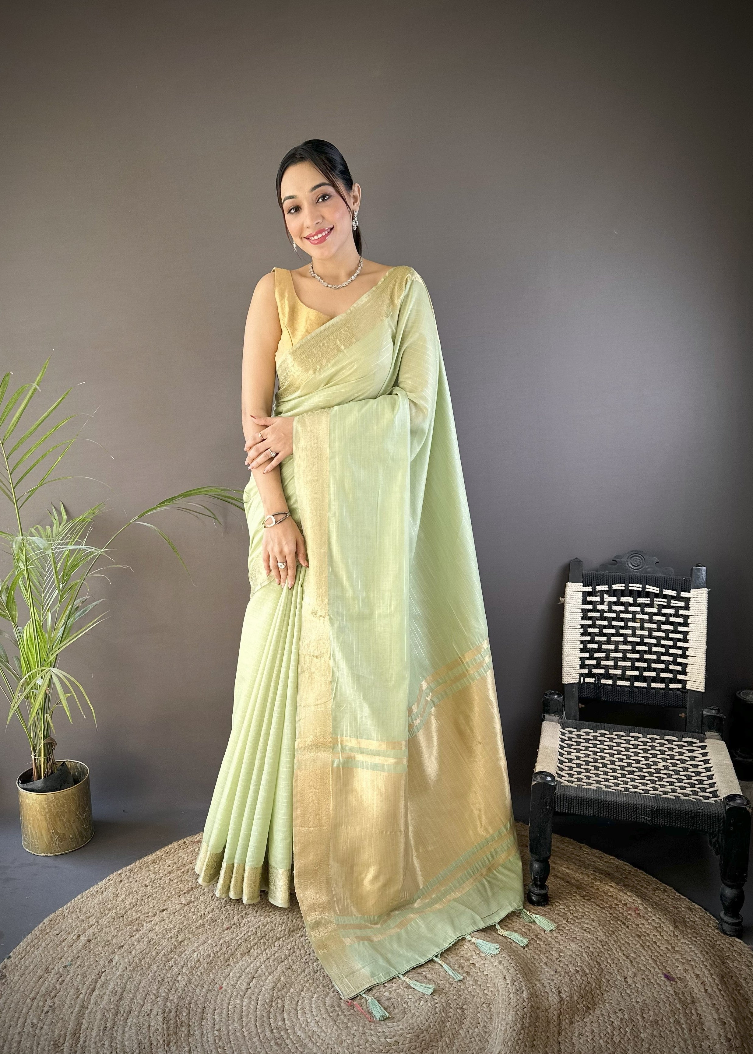 Pista Summer Wear Traditional Cotton Saree