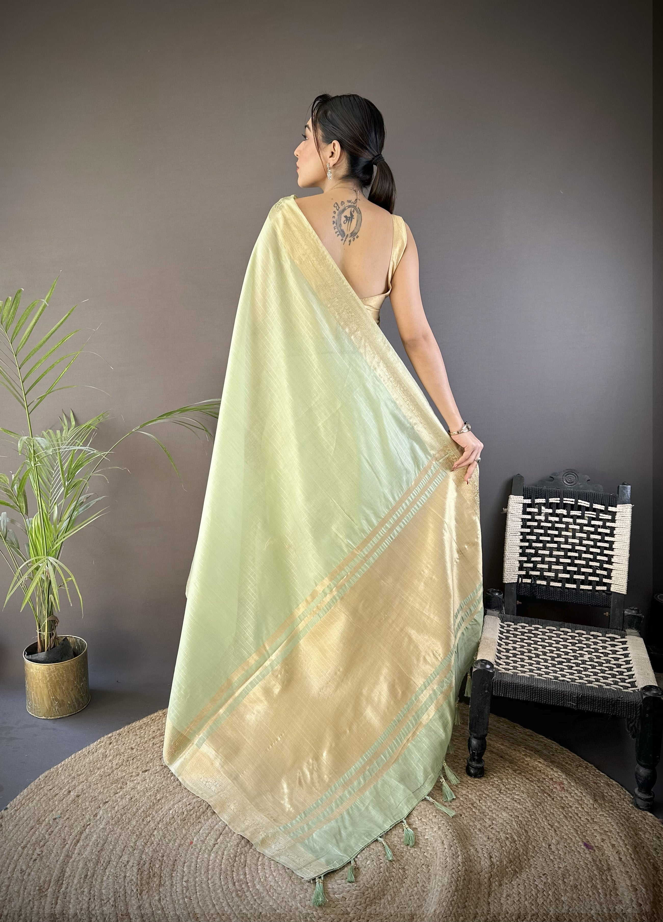 Pista Summer Wear Traditional Cotton Saree