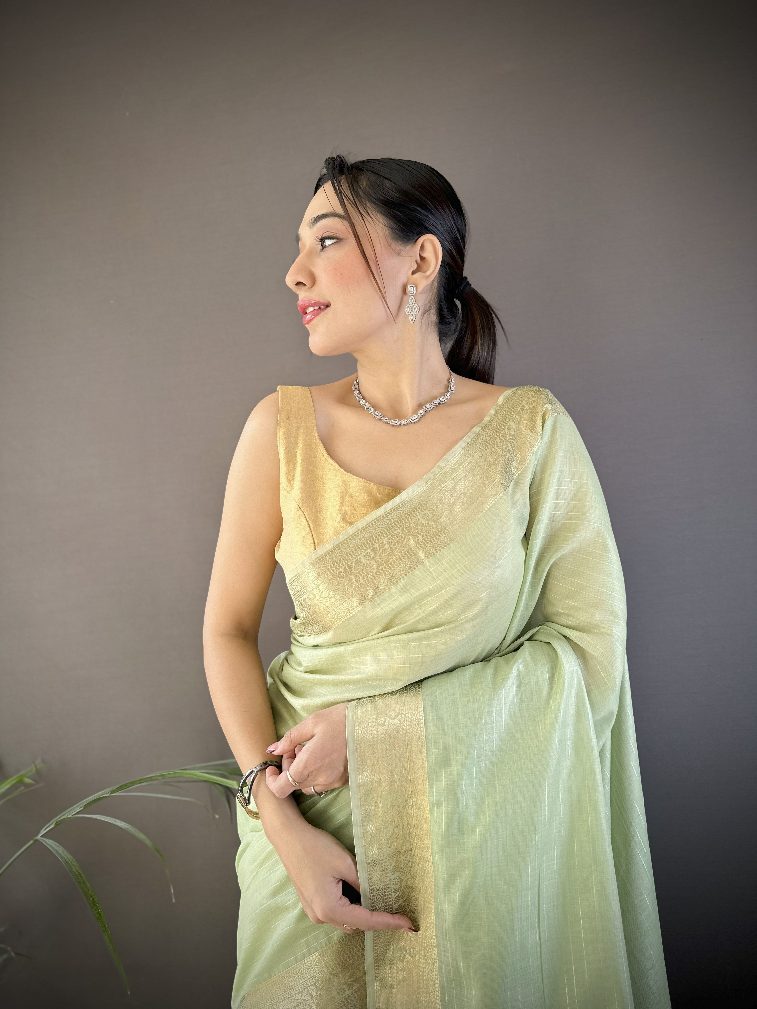 Pista Summer Wear Traditional Cotton Saree