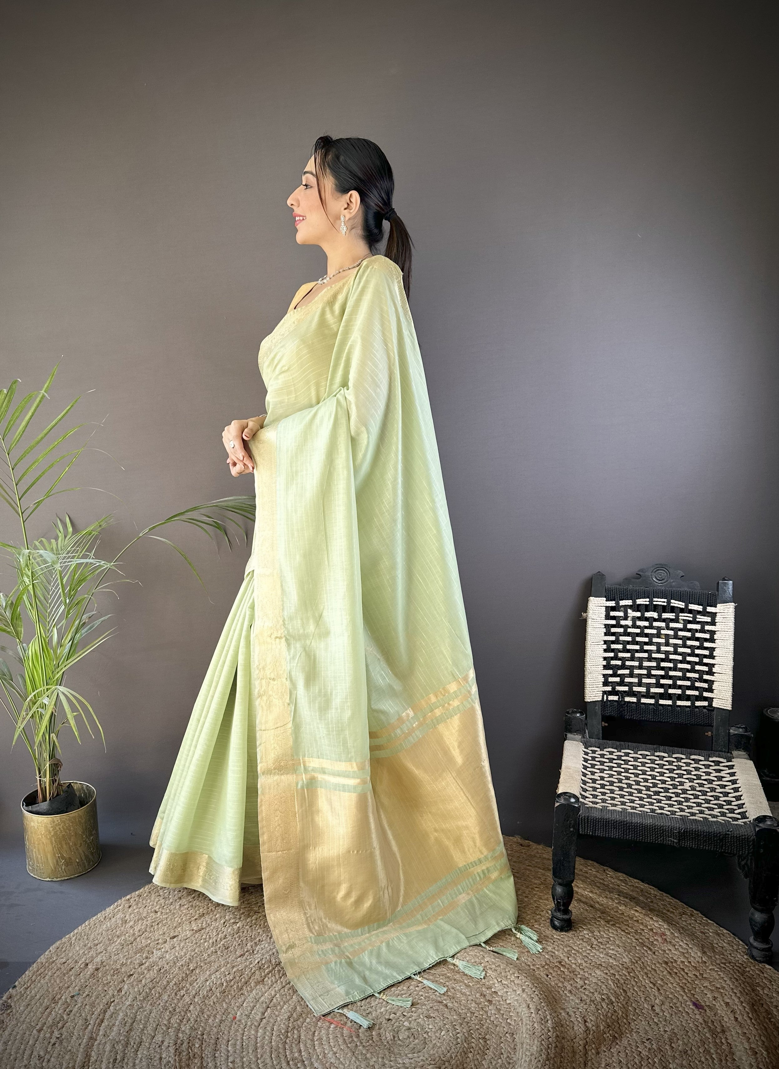 Pista Summer Wear Traditional Cotton Saree