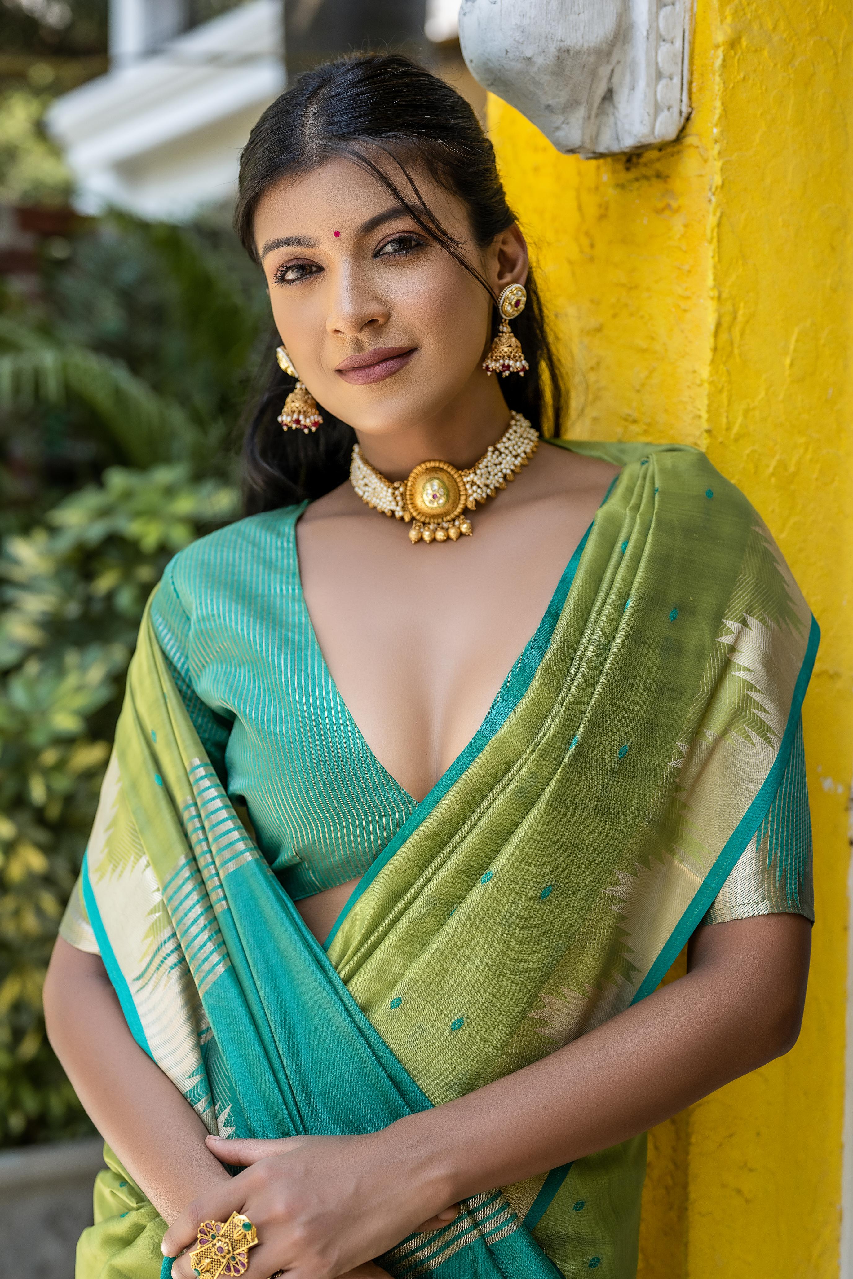 Pista Tussar Silk Saree