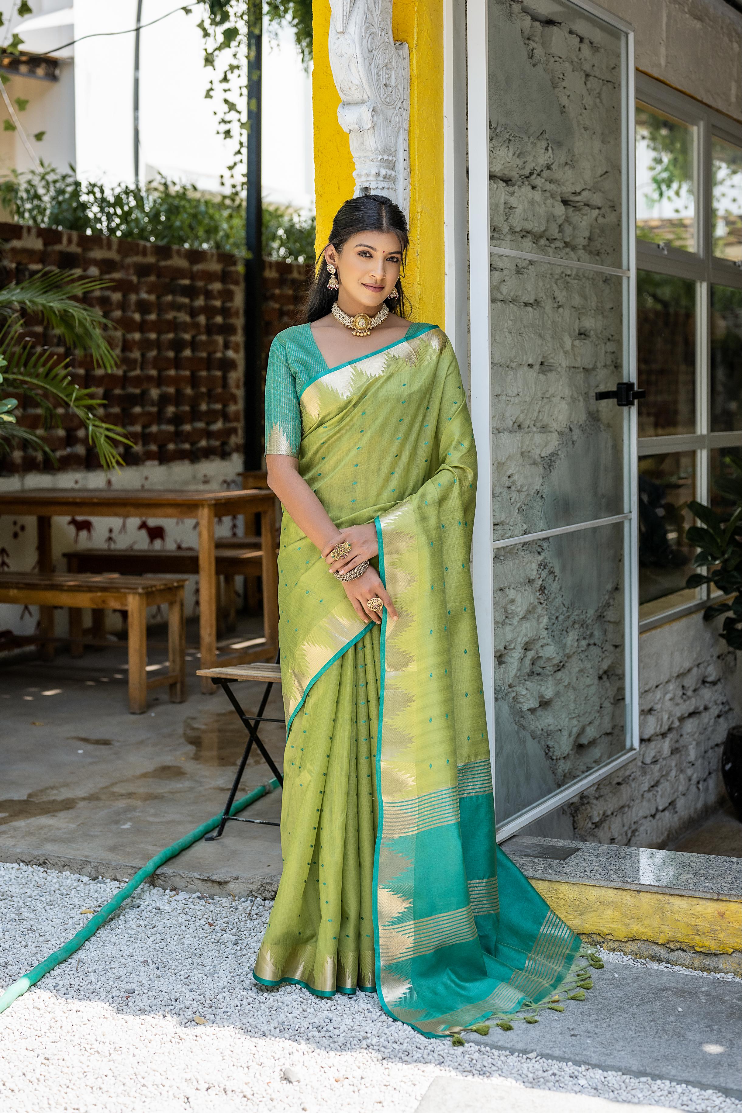 Pista Tussar Silk Saree