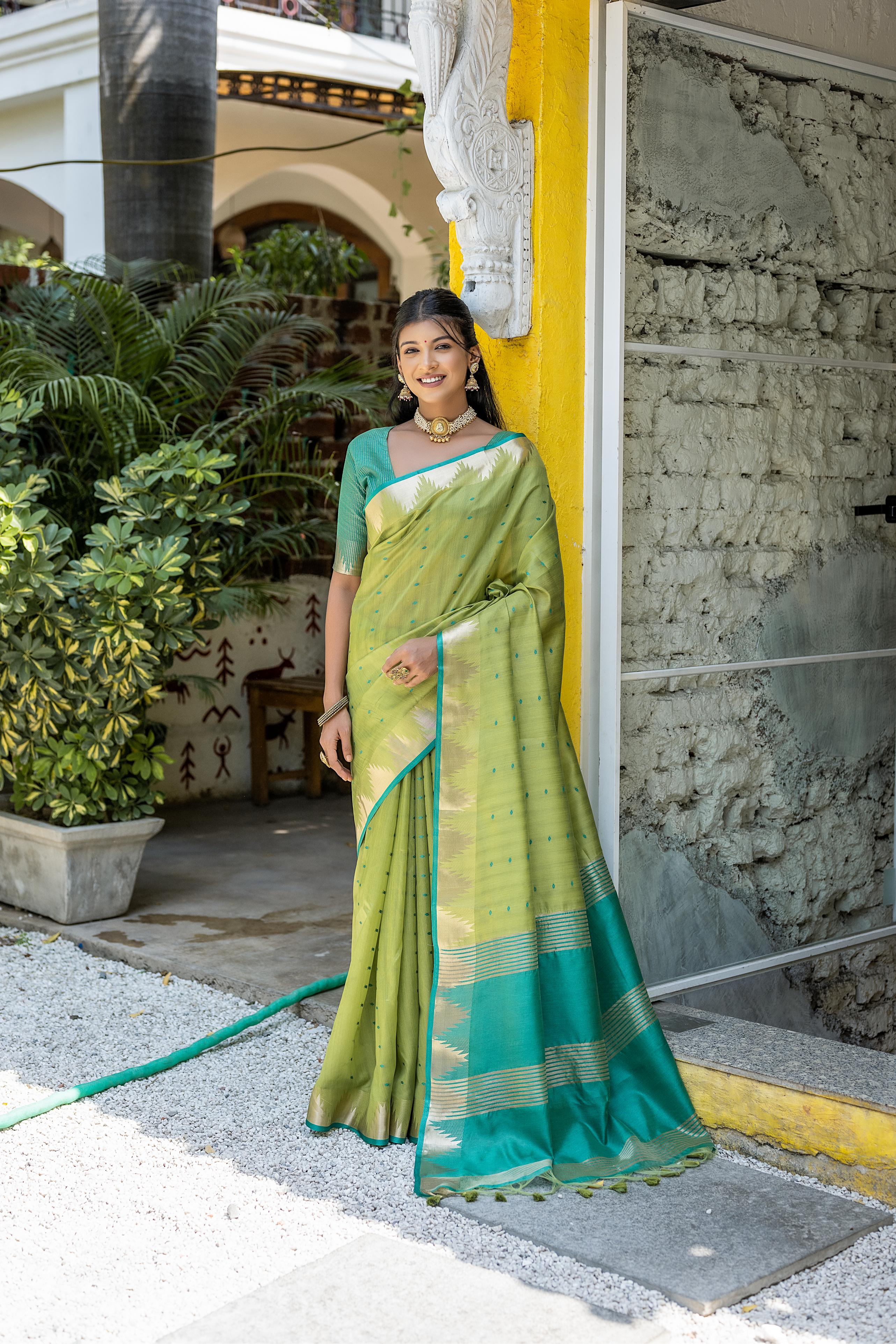 Pista Tussar Silk Saree