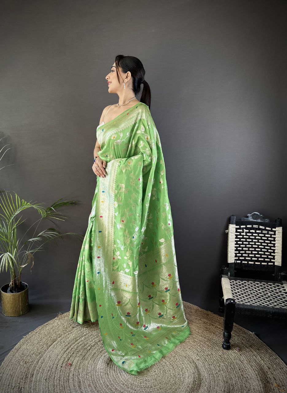 Pista Wedding Wear Soft Banarasi Silk Saree
