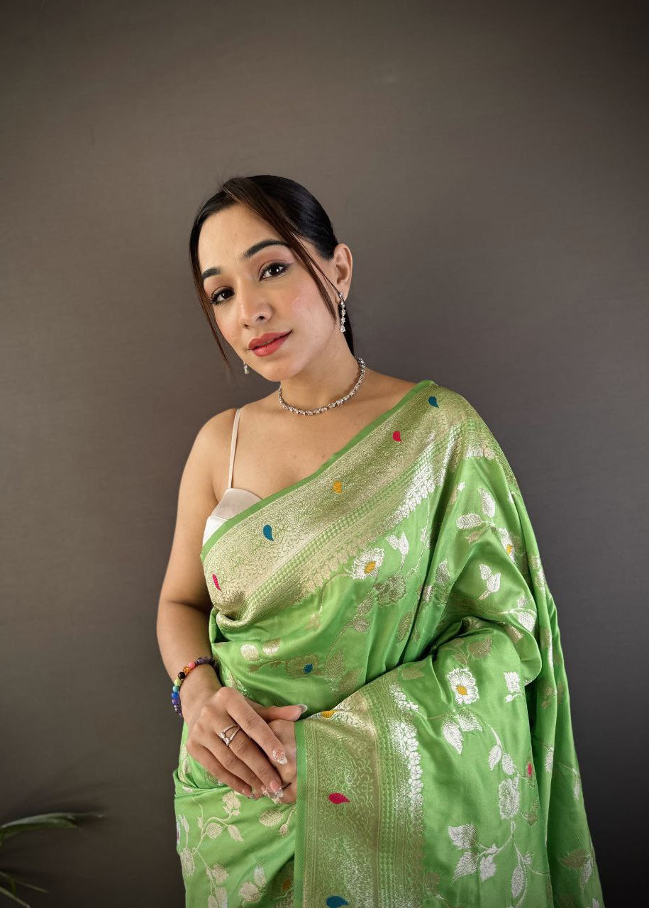 Pista Wedding Wear Soft Banarasi Silk Saree