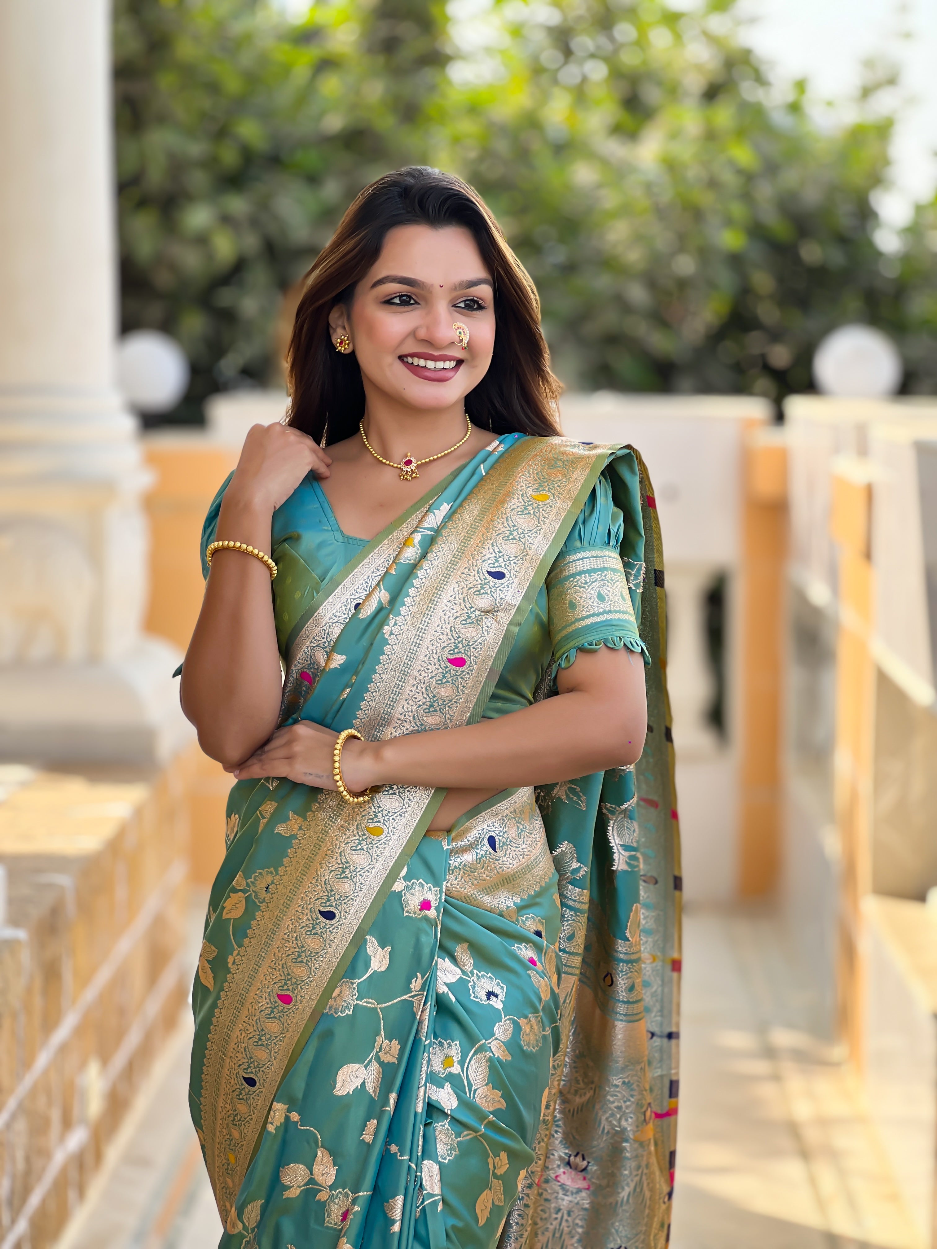 Pistachio Wedding Wear Soft Banarasi Silk Saree