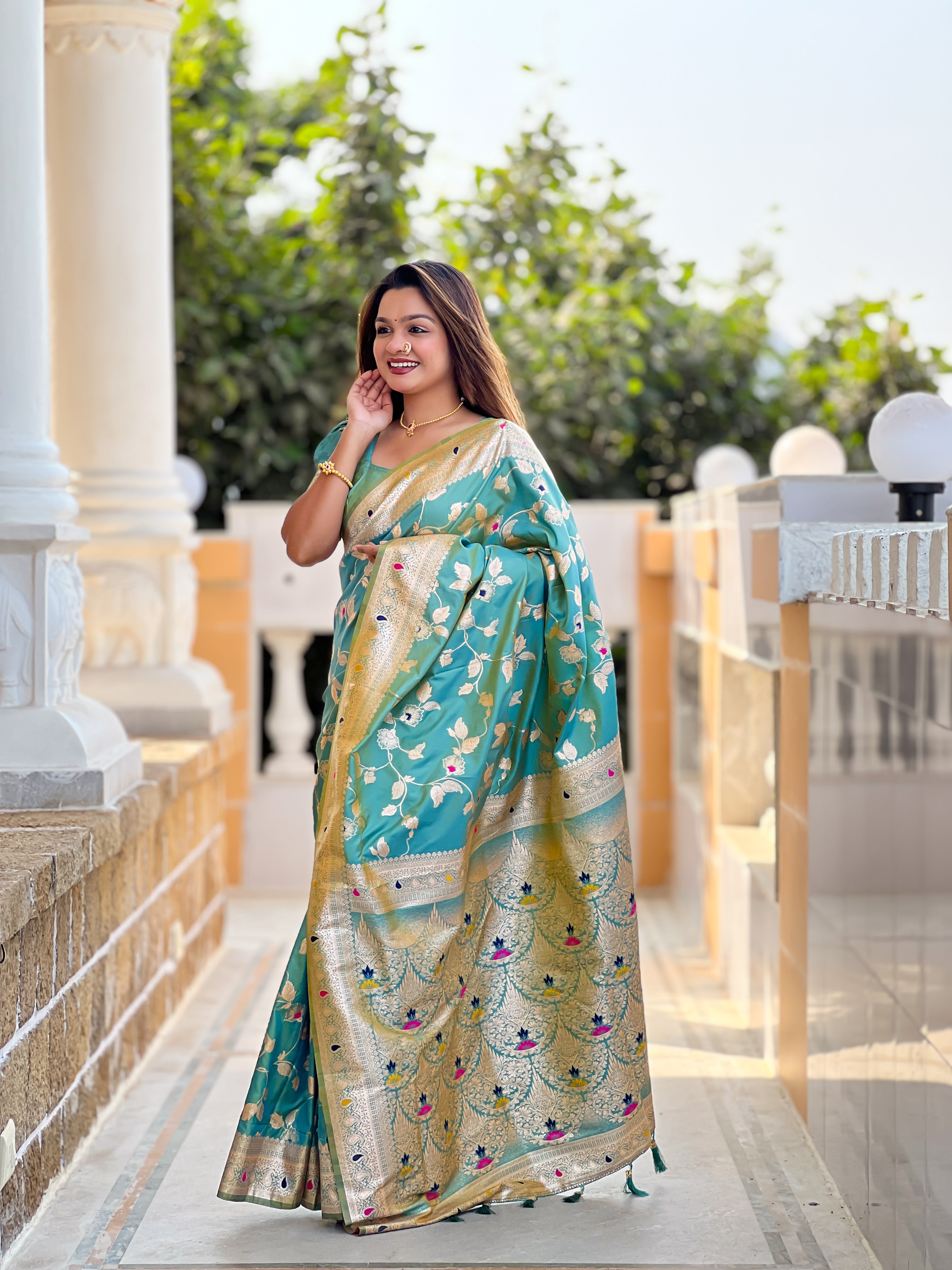 Pistachio Wedding Wear Soft Banarasi Silk Saree