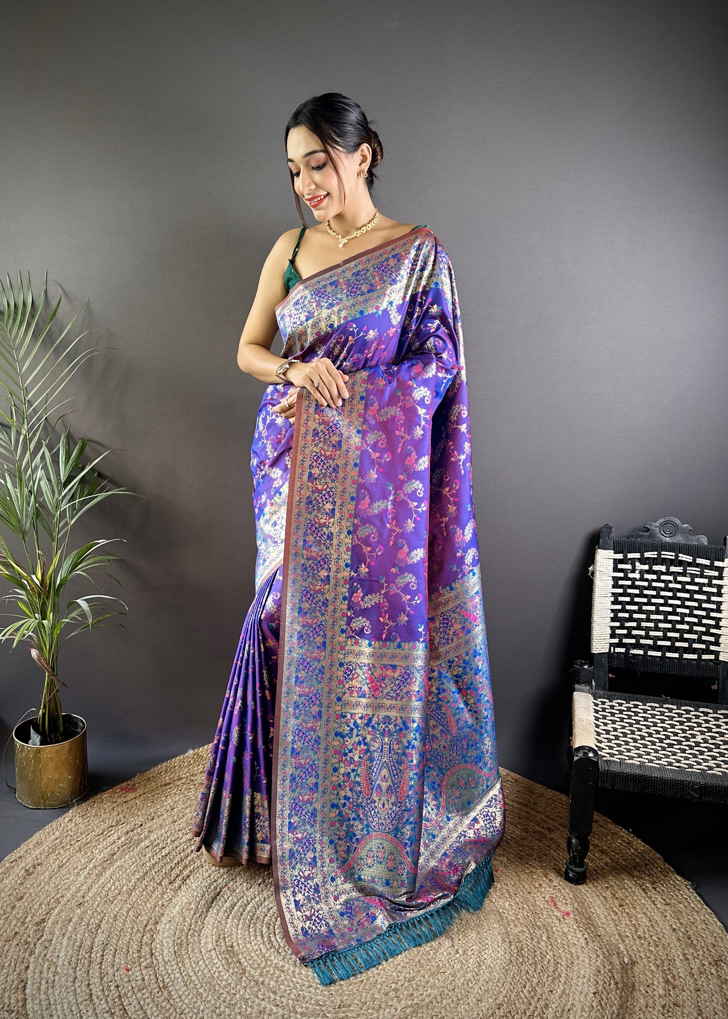 Purple Banarasi Katan Satin Silk Saree