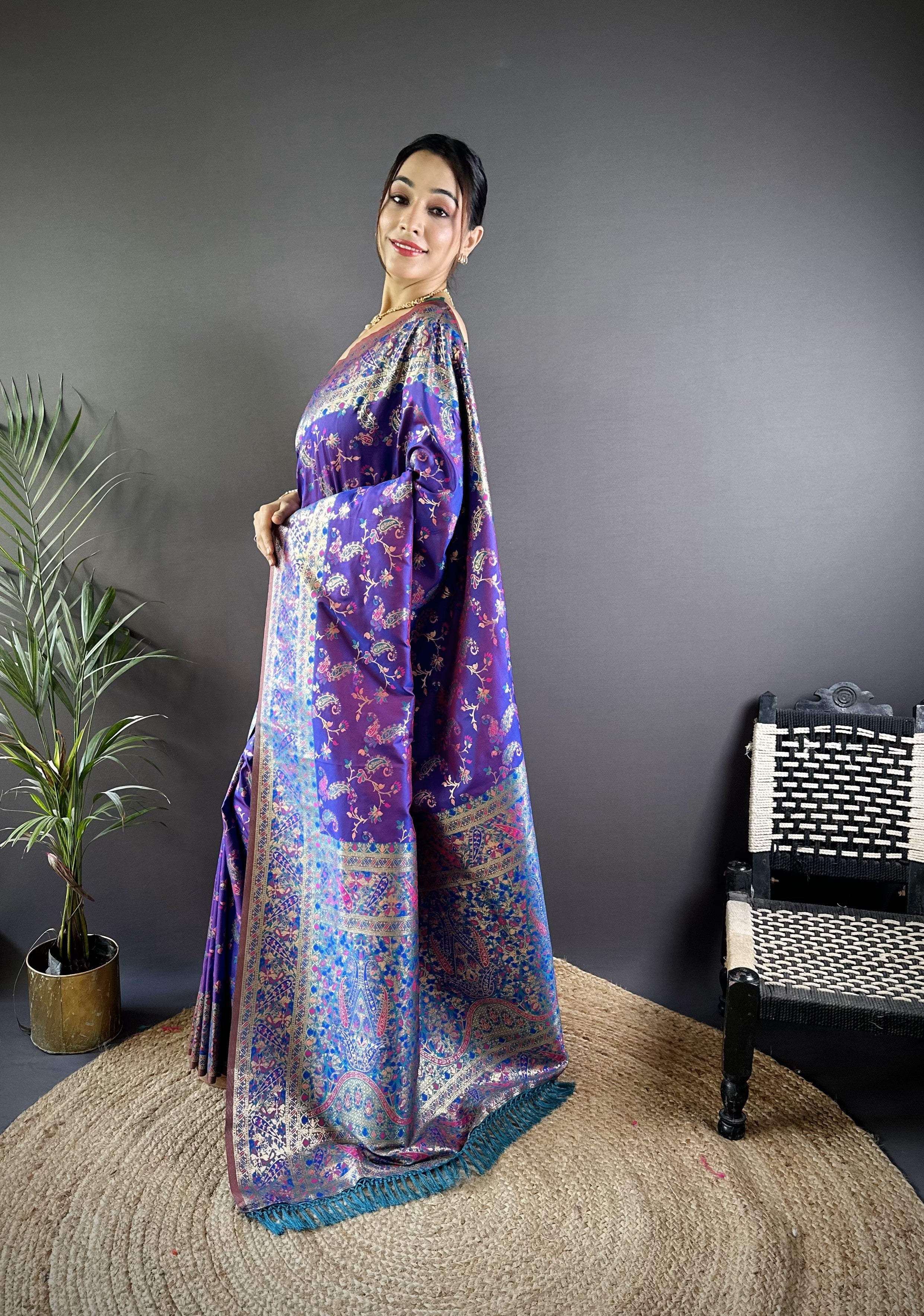 Purple Banarasi Katan Satin Silk Saree