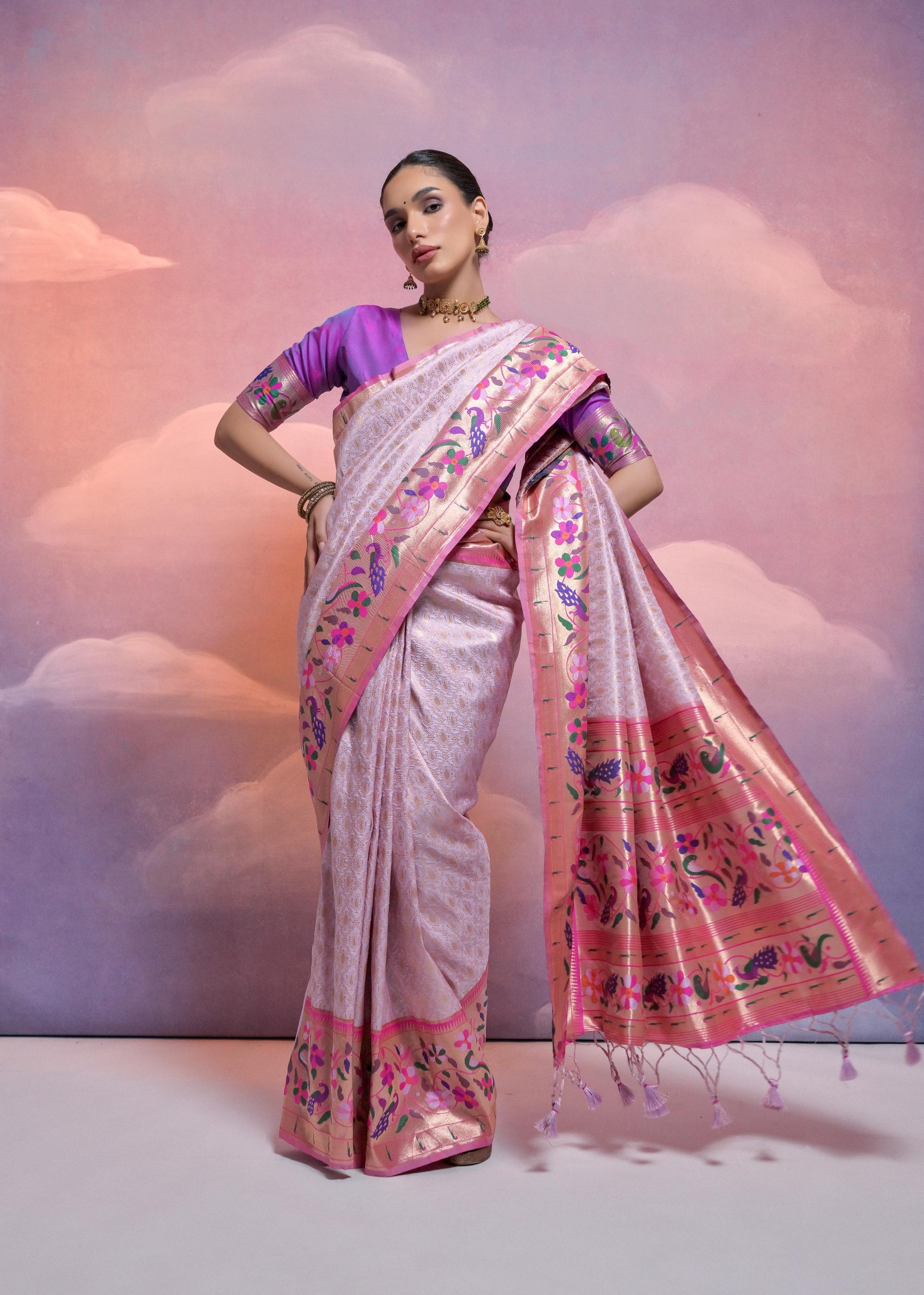 Purple Banarasi Silk Paithani Saree