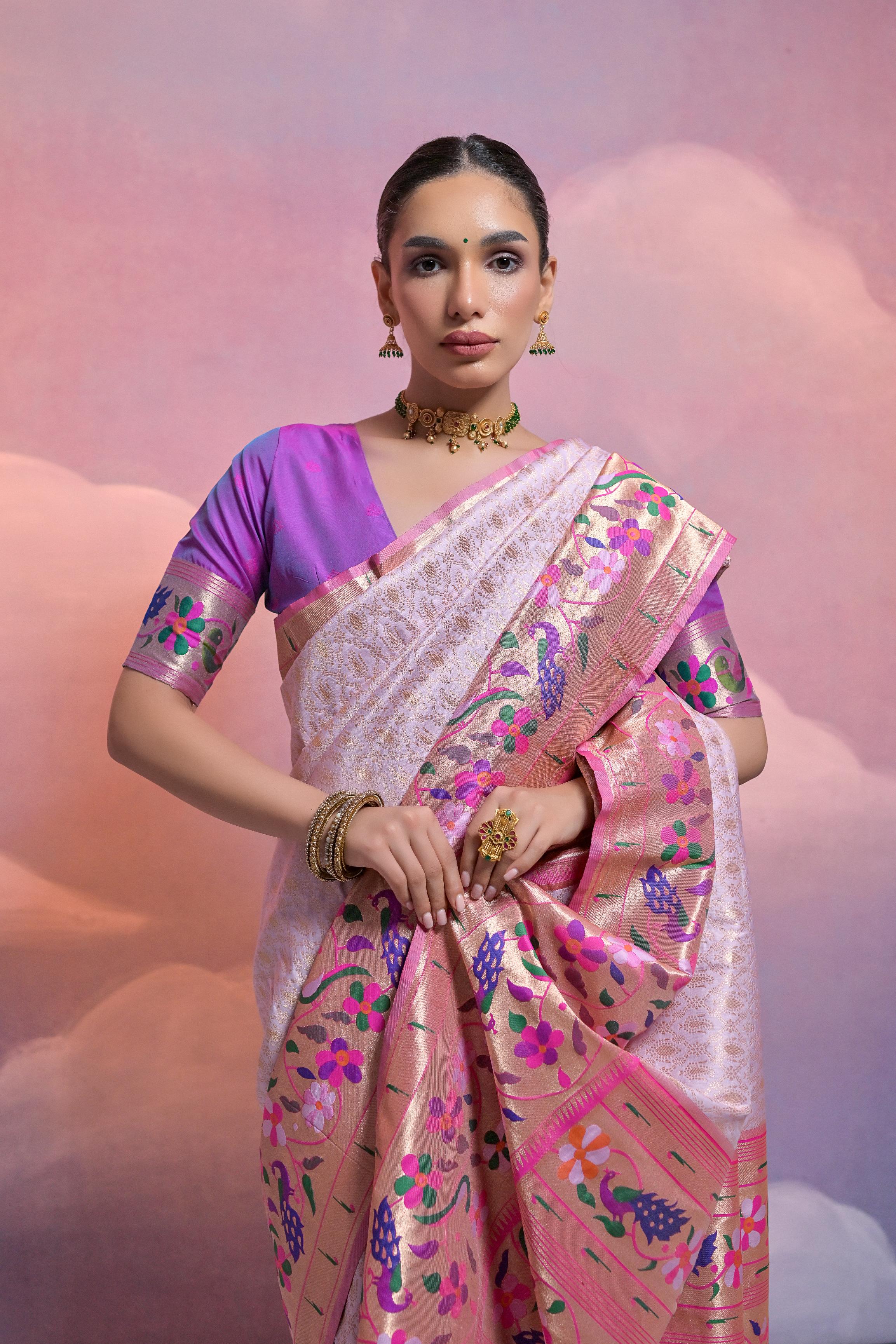 Purple Banarasi Silk Paithani Saree