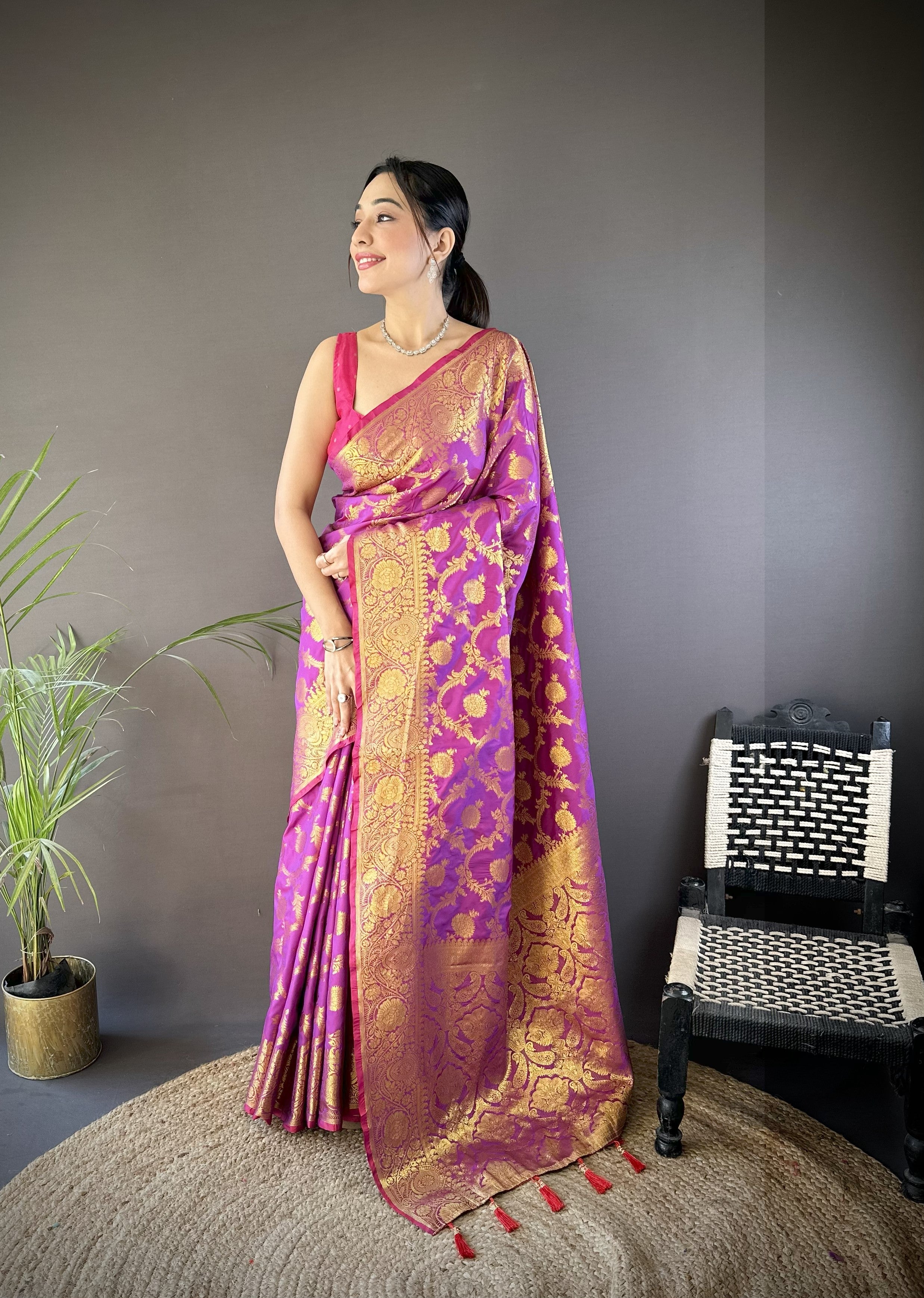 Purple Banarasi Soft Silk Saree