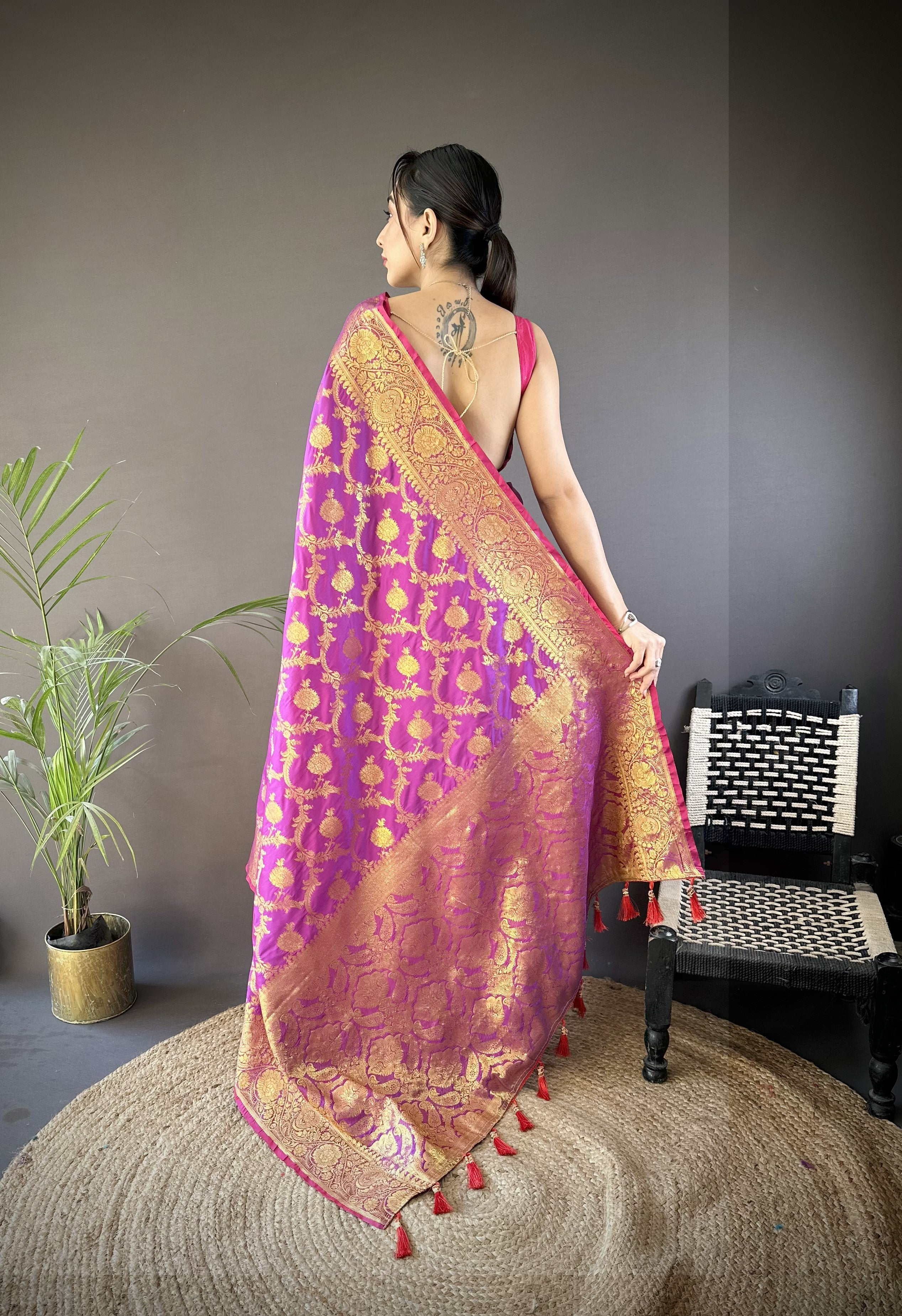 Purple Banarasi Soft Silk Saree