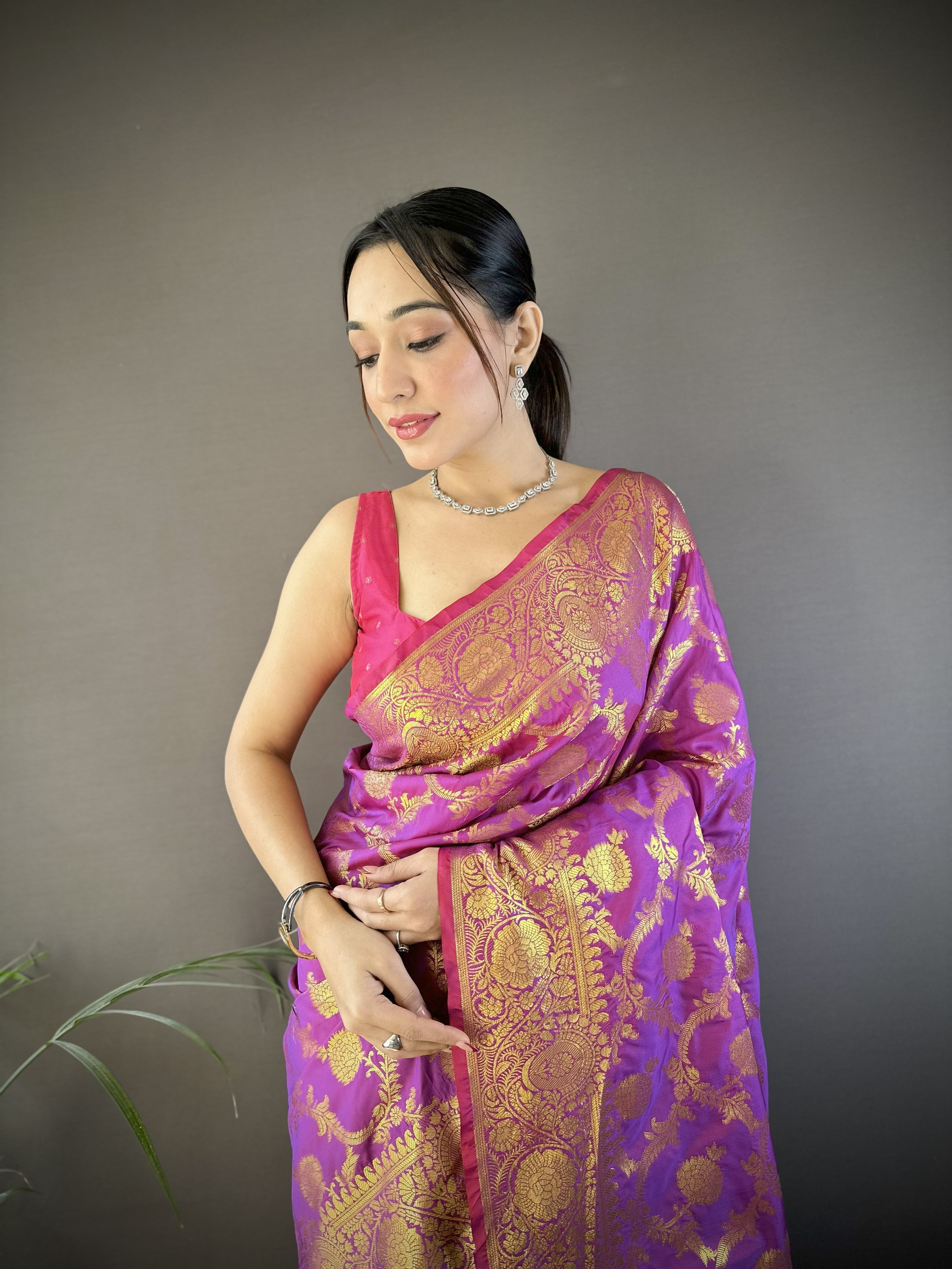 Purple Banarasi Soft Silk Saree