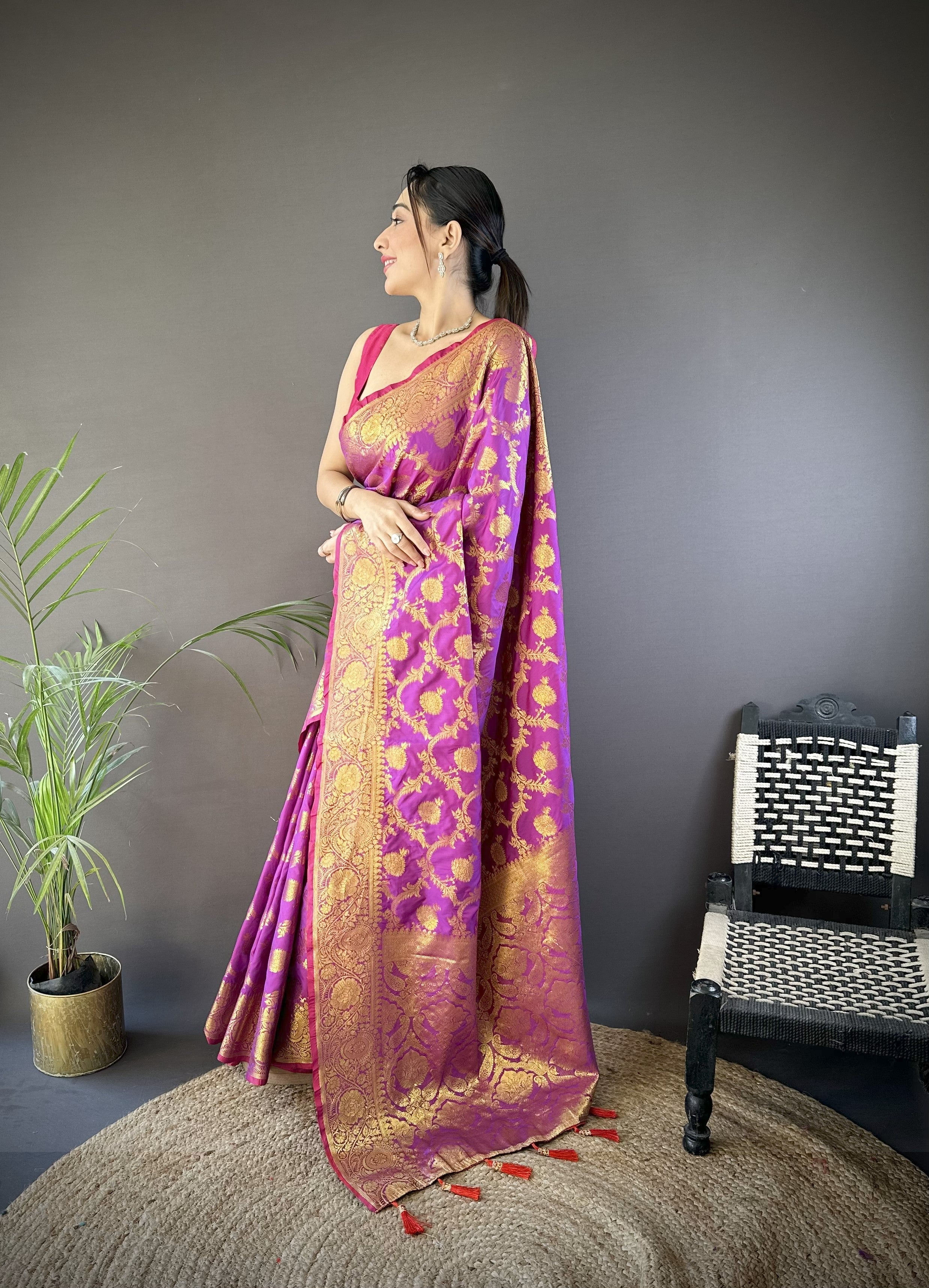 Purple Banarasi Soft Silk Saree