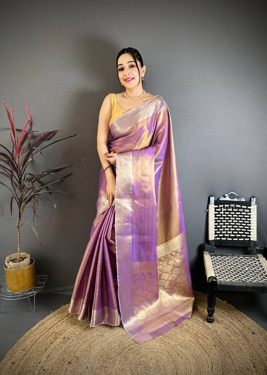 Purple Banarasi Soft Tissue Silk Saree