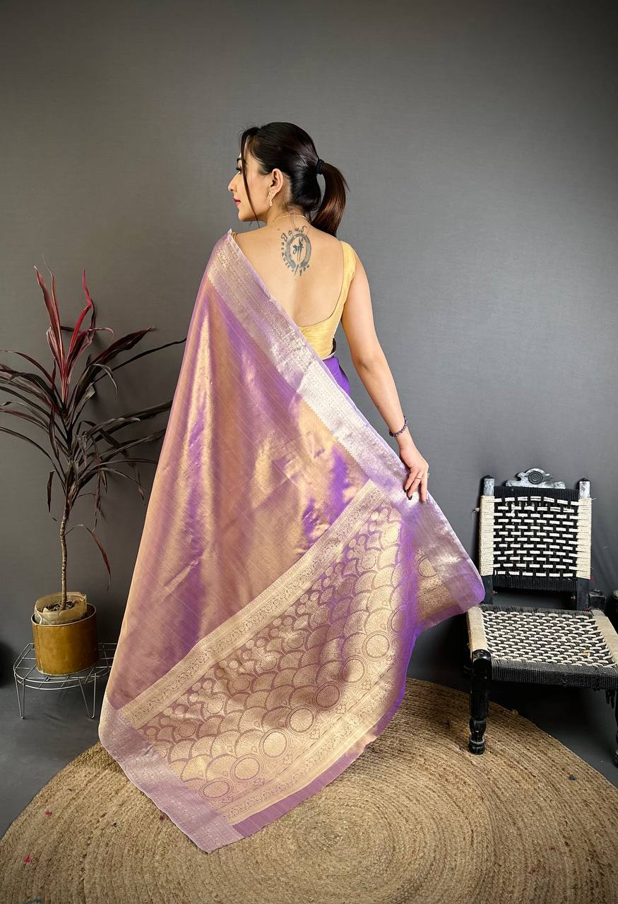 Purple Banarasi Soft Tissue Silk Saree