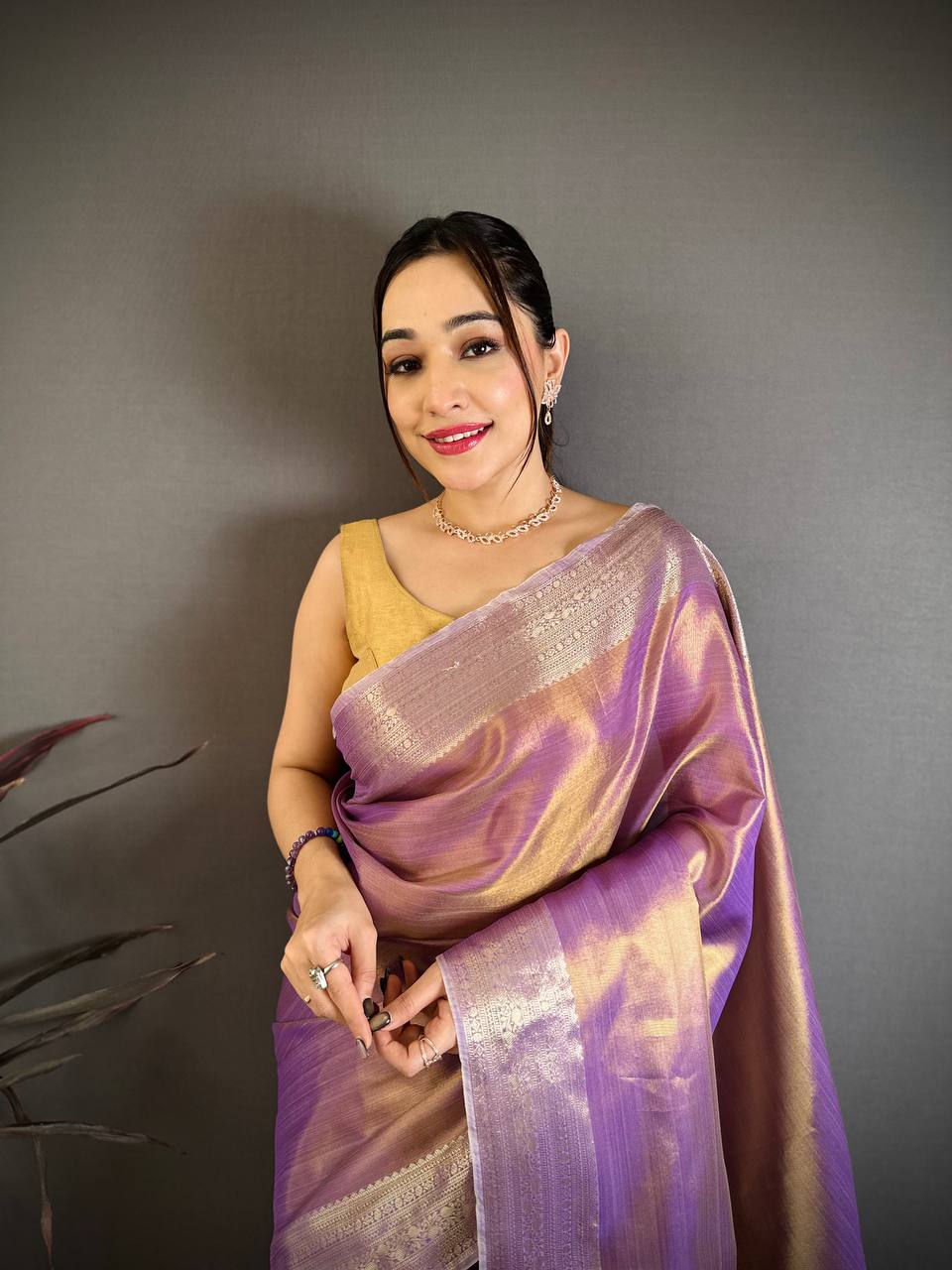 Purple Banarasi Soft Tissue Silk Saree