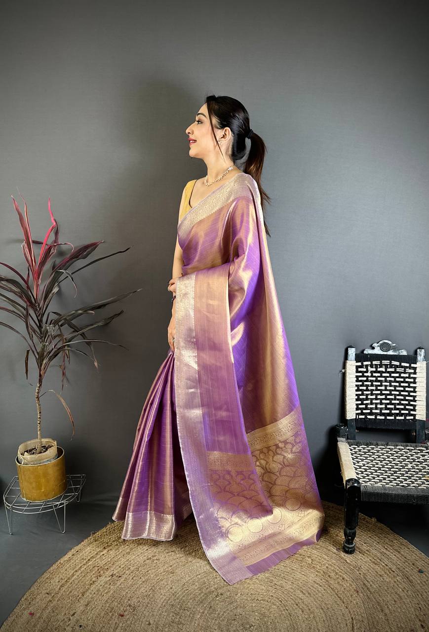 Purple Banarasi Soft Tissue Silk Saree