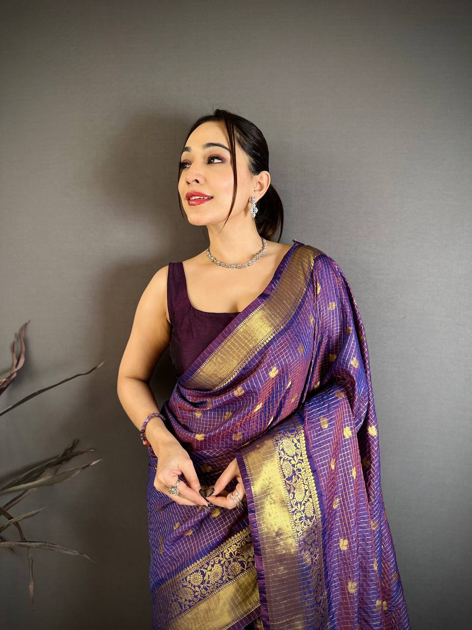 Purple Banarasi Soft Tissue Silk Saree