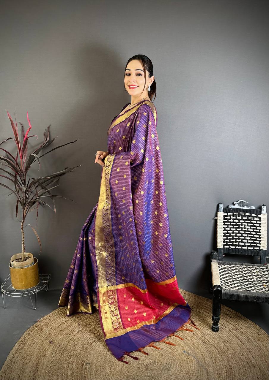 Purple Banarasi Soft Tissue Silk Saree