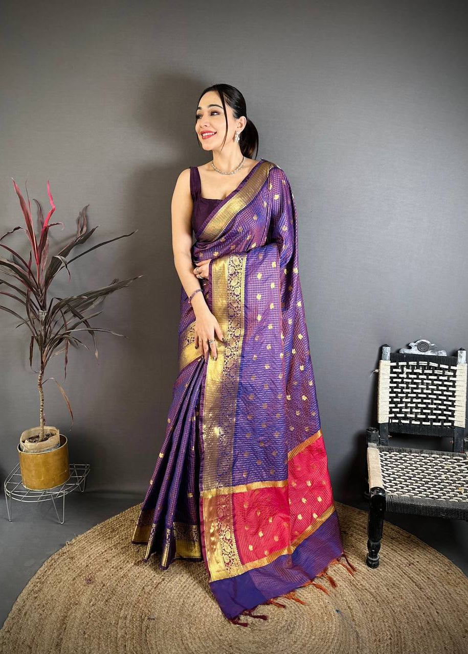 Purple Banarasi Soft Tissue Silk Saree