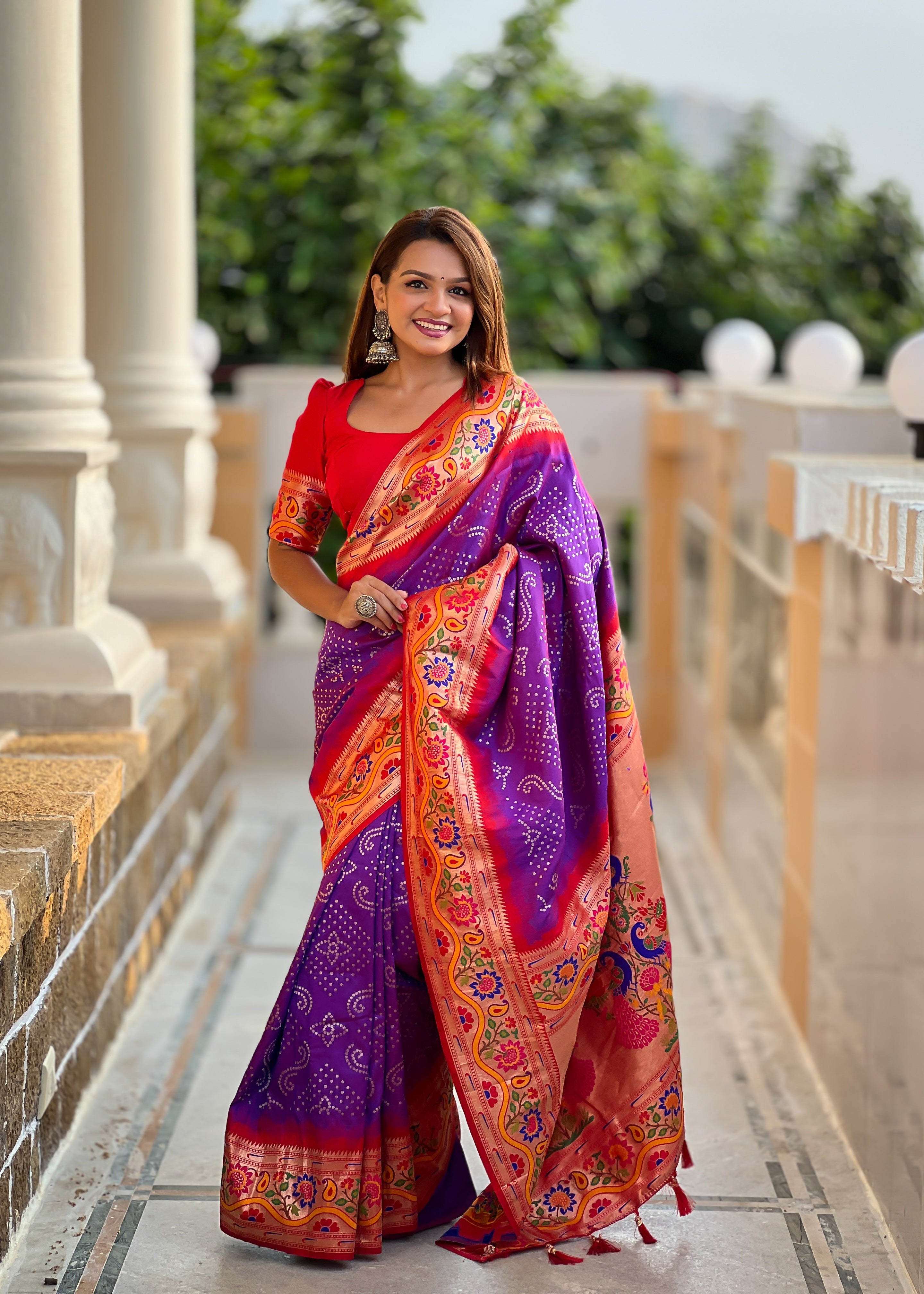 Purple Bandhani Paithani Silk Saree