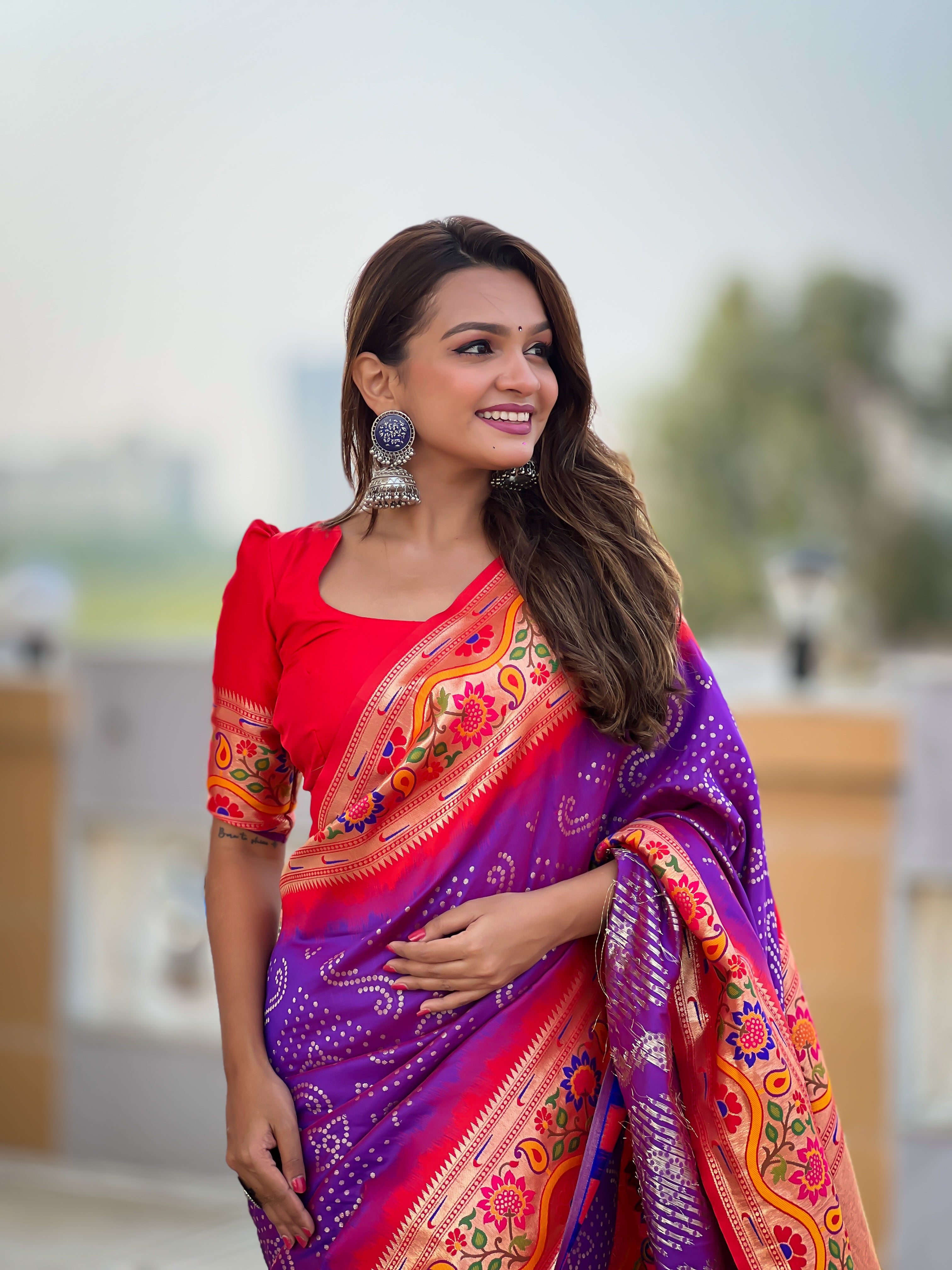 Purple Bandhani Paithani Silk Saree