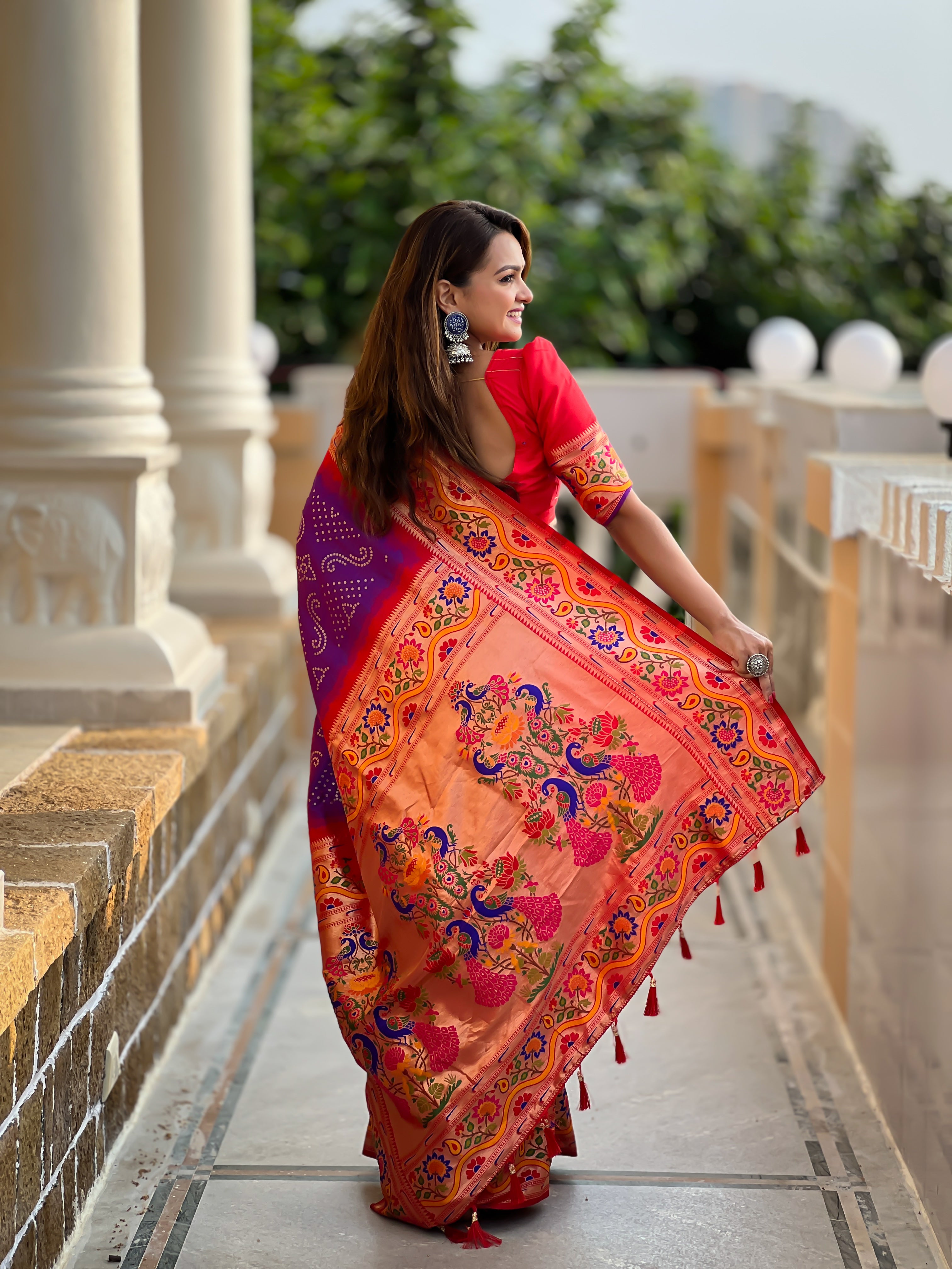 Purple Bandhani Paithani Silk Saree