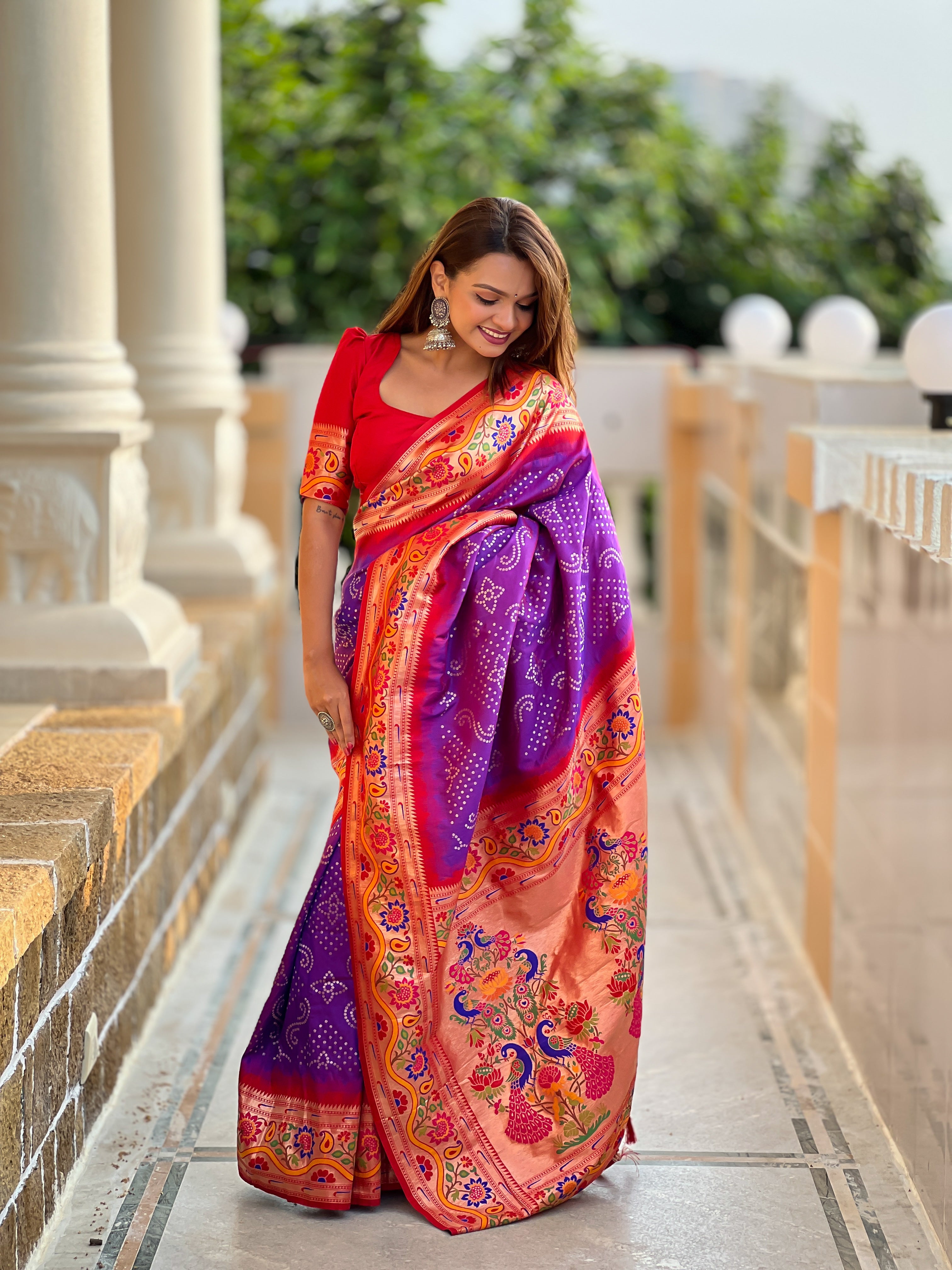 Purple Bandhani Paithani Silk Saree
