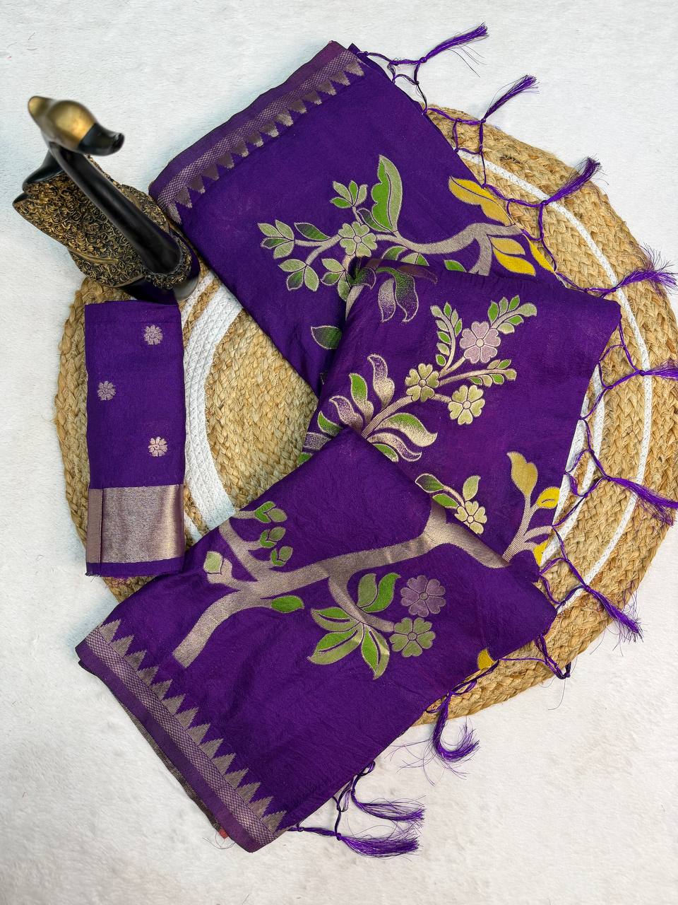 Purple Crepe Khadi Silk Weaving Saree