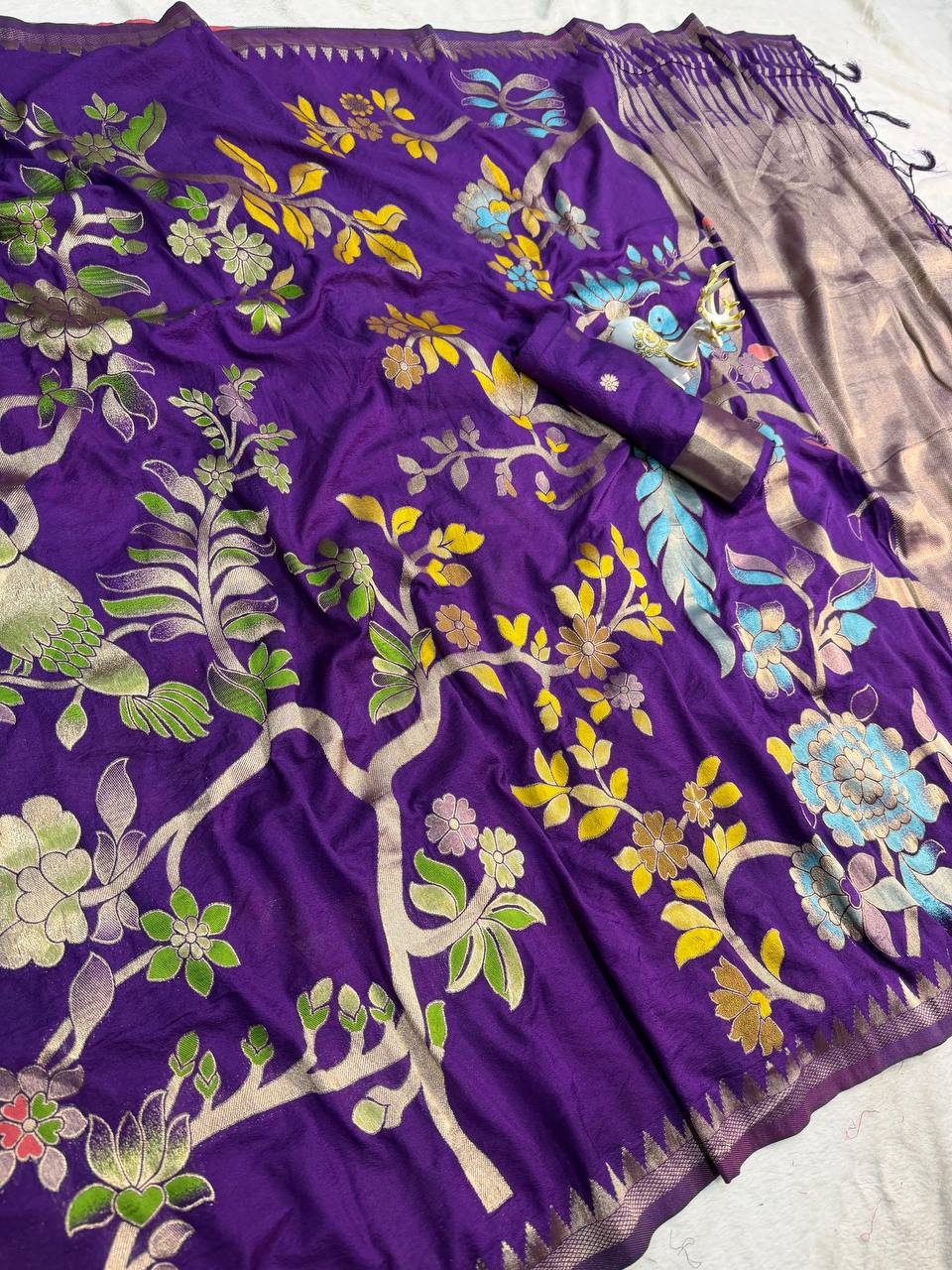 Purple Crepe Khadi Silk Weaving Saree