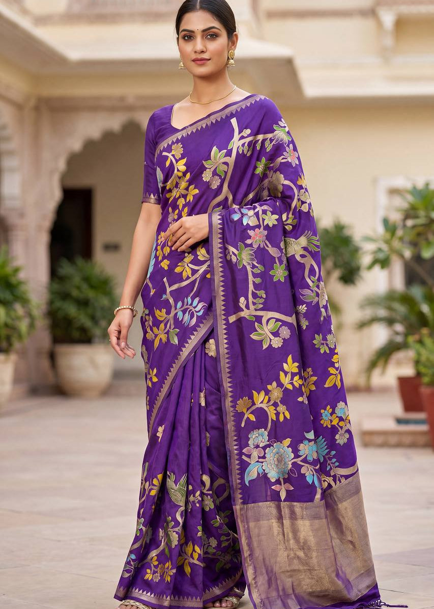 Purple Crepe Khadi Silk Weaving Saree