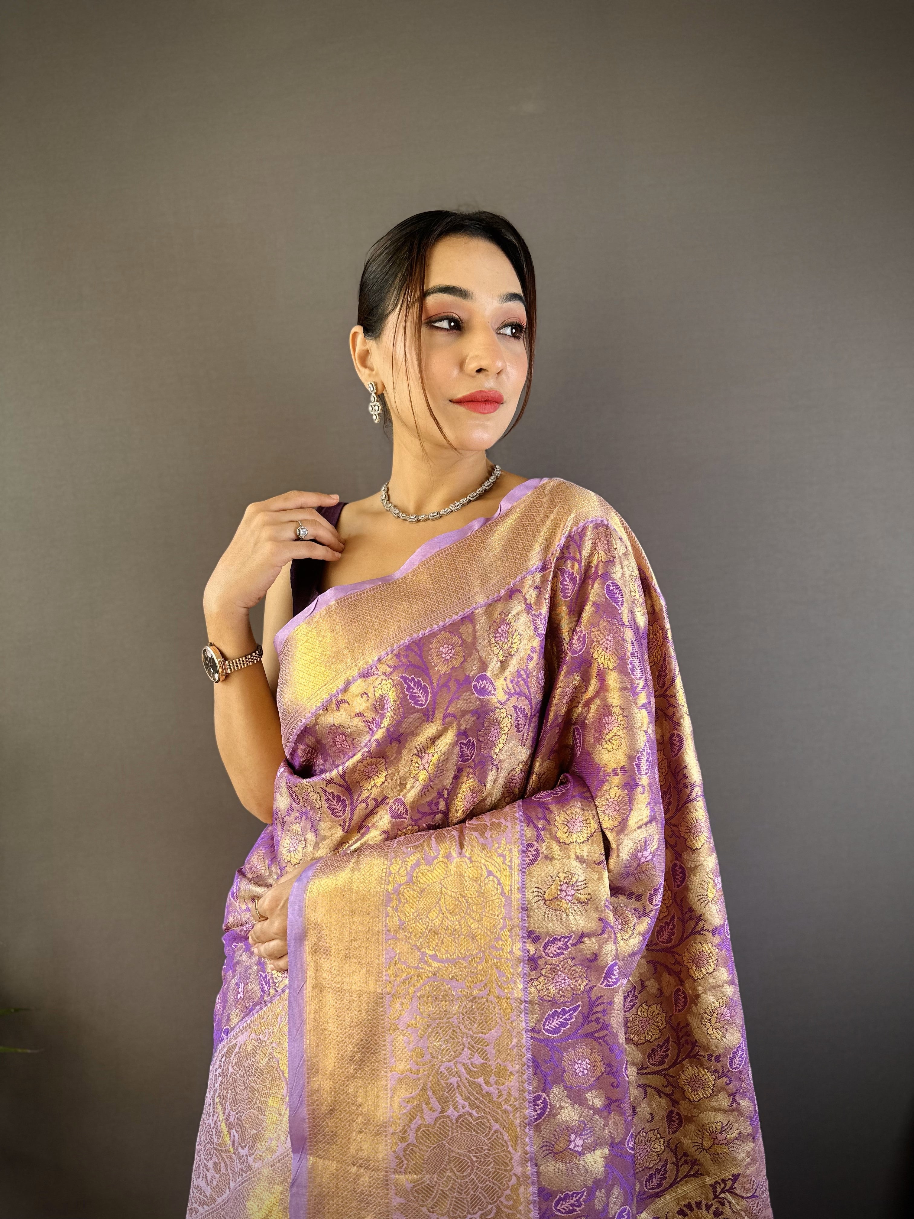 Purple Kanjivaram Tissue Silk Saree