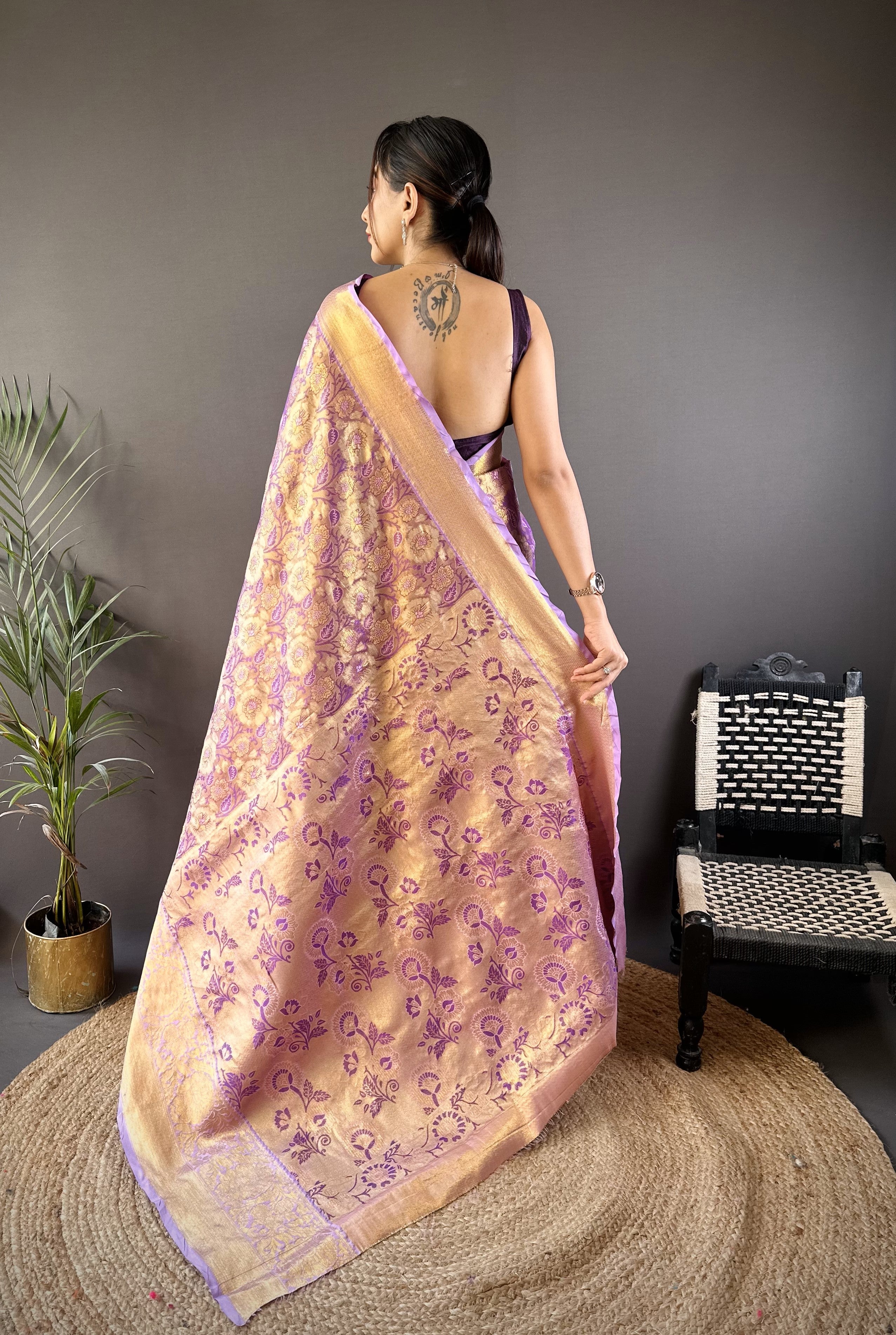 Purple Kanjivaram Tissue Silk Saree