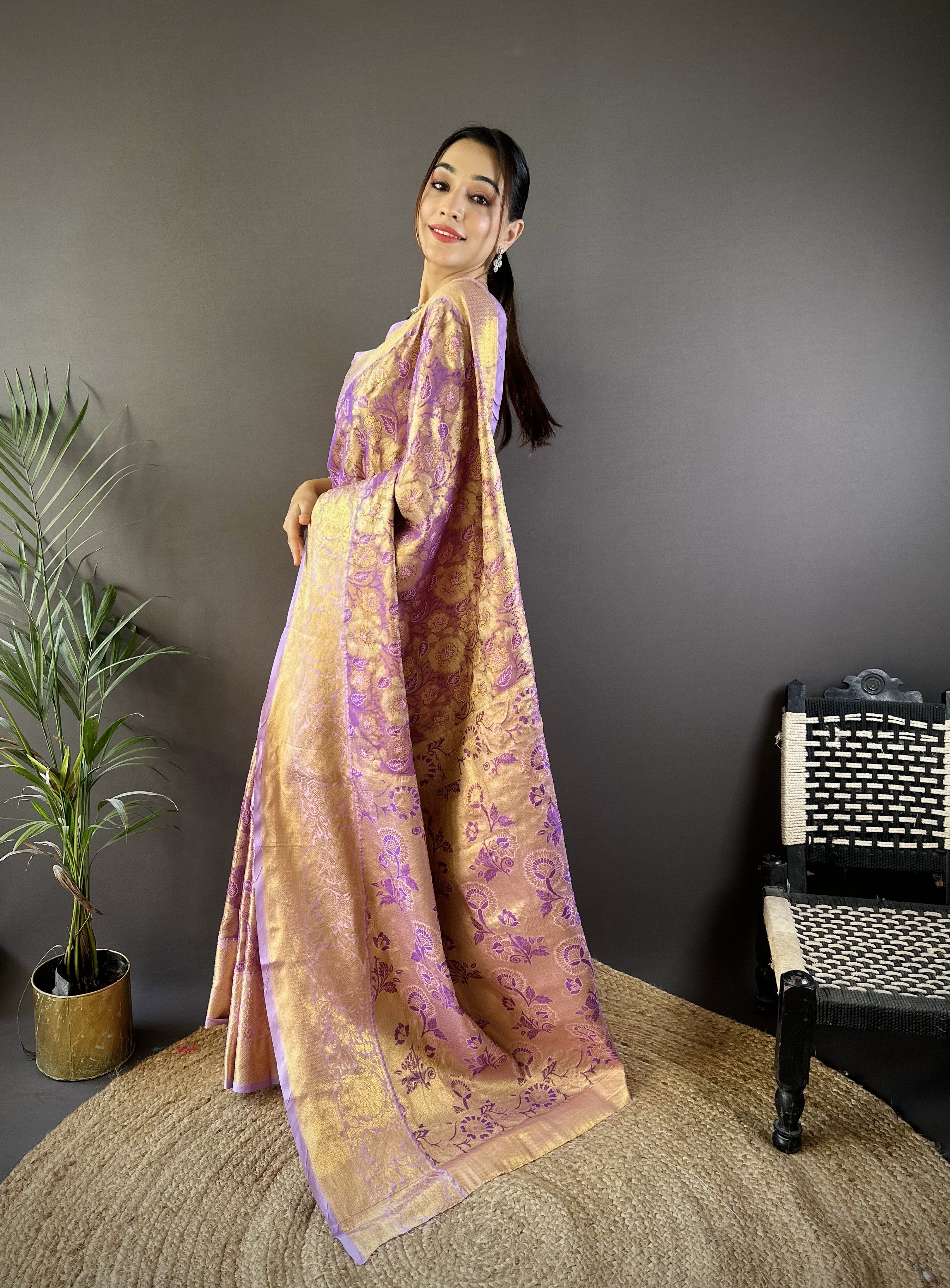 Purple Kanjivaram Tissue Silk Saree