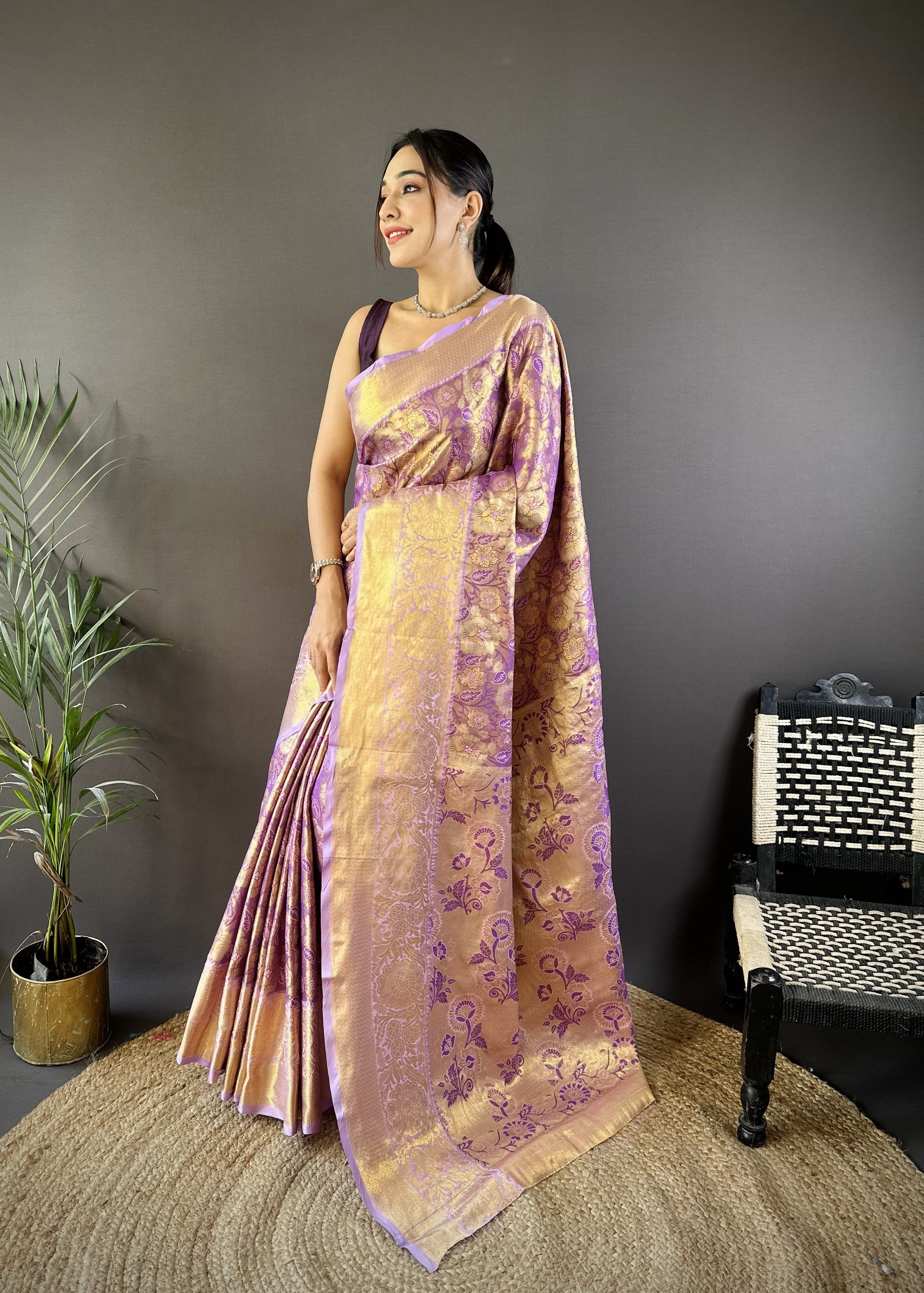 Purple Kanjivaram Tissue Silk Saree