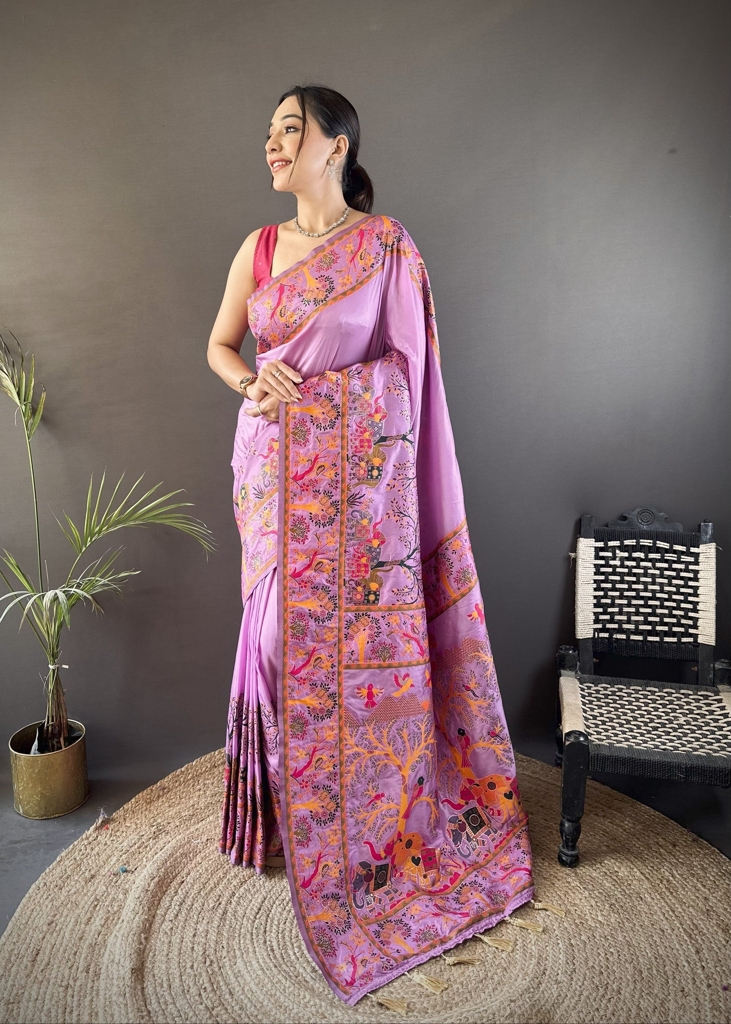 Purple Pashmina Kashmiri Saree