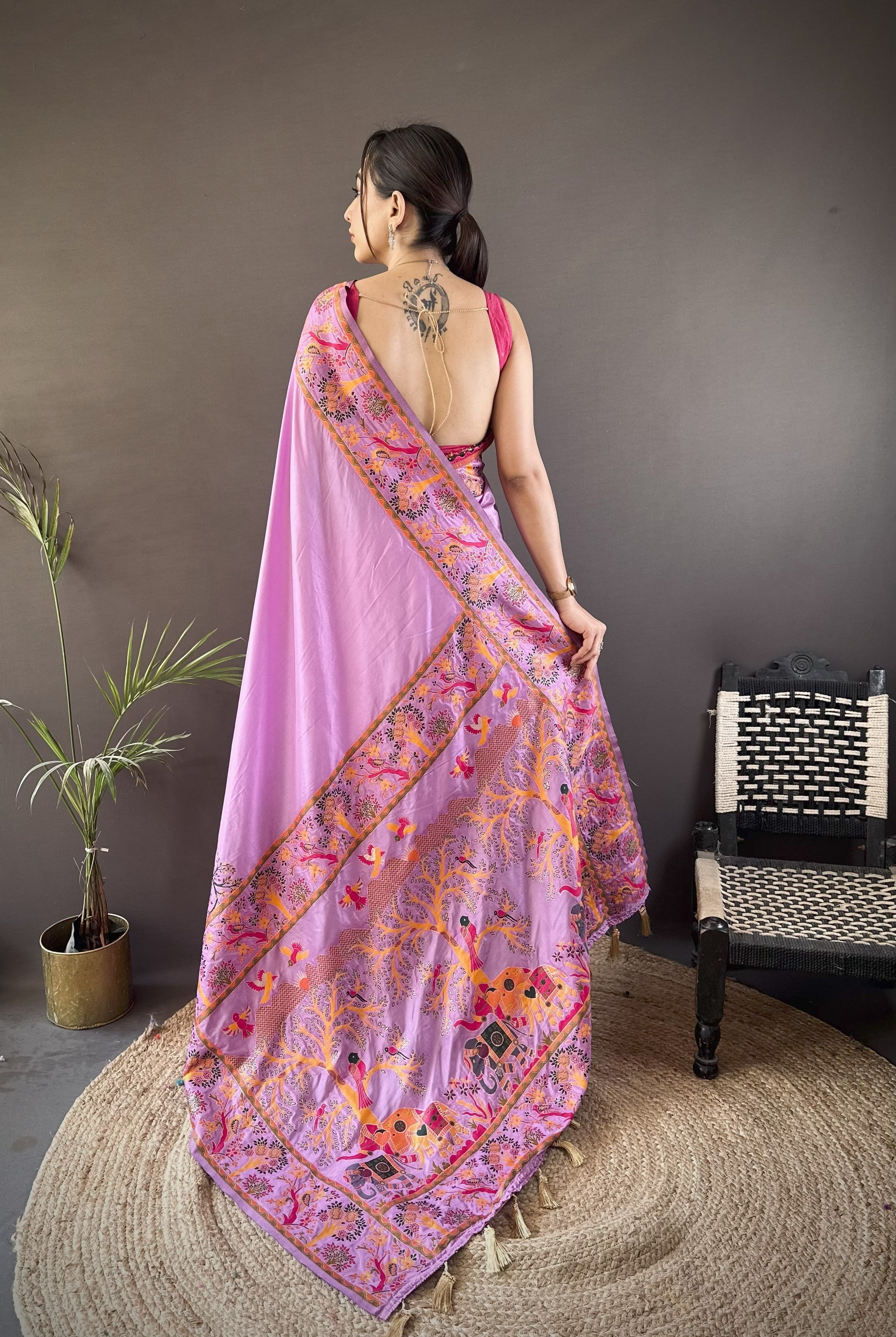 Purple Pashmina Kashmiri Saree