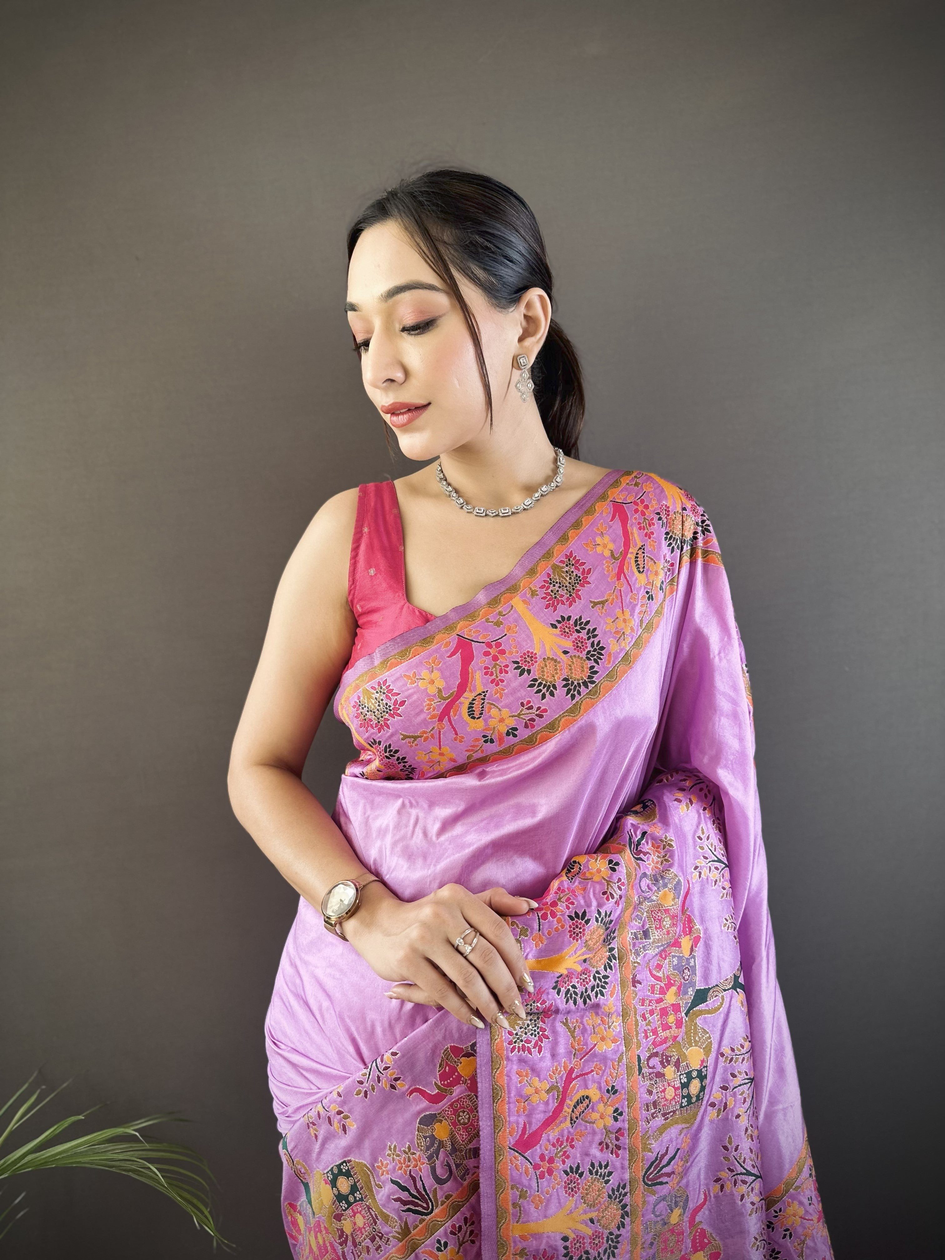 Purple Pashmina Kashmiri Saree