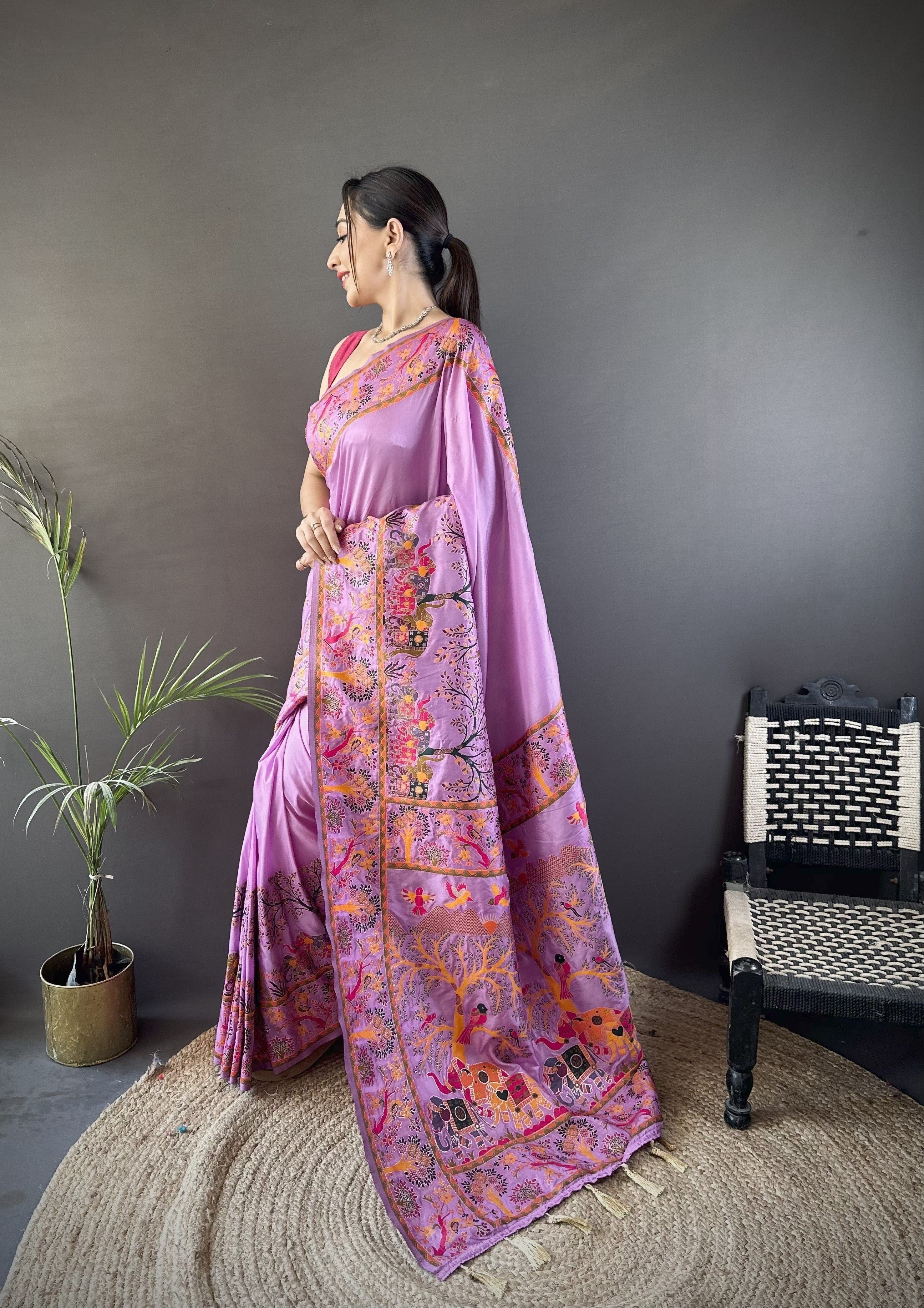 Purple Pashmina Kashmiri Saree