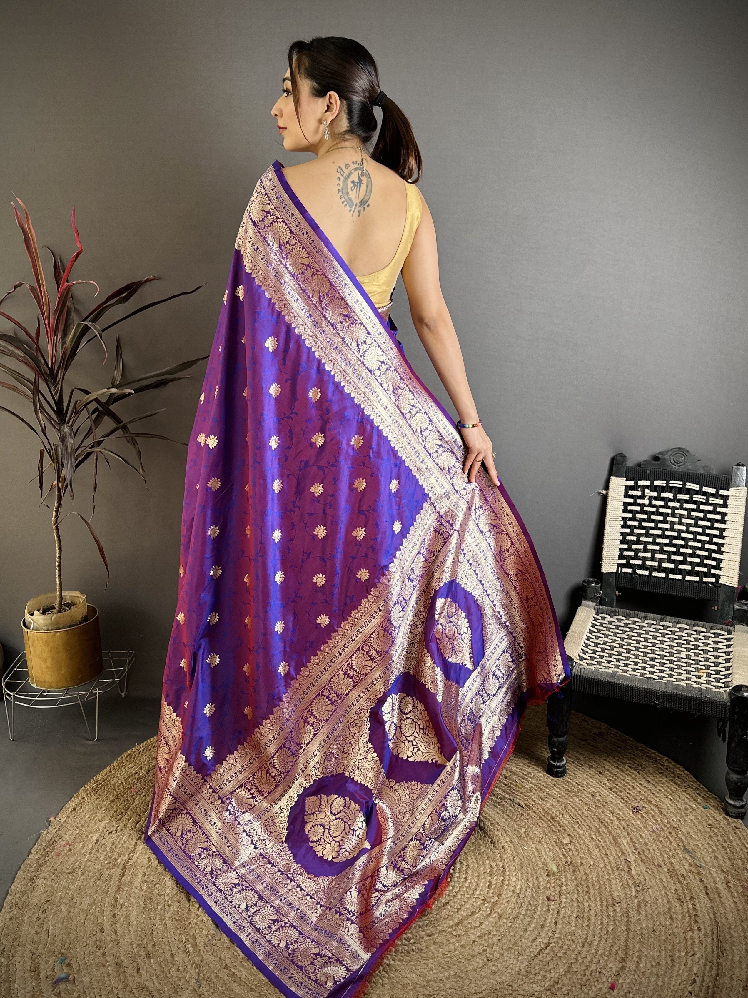 Purple Pure Banarasi Silk Saree
