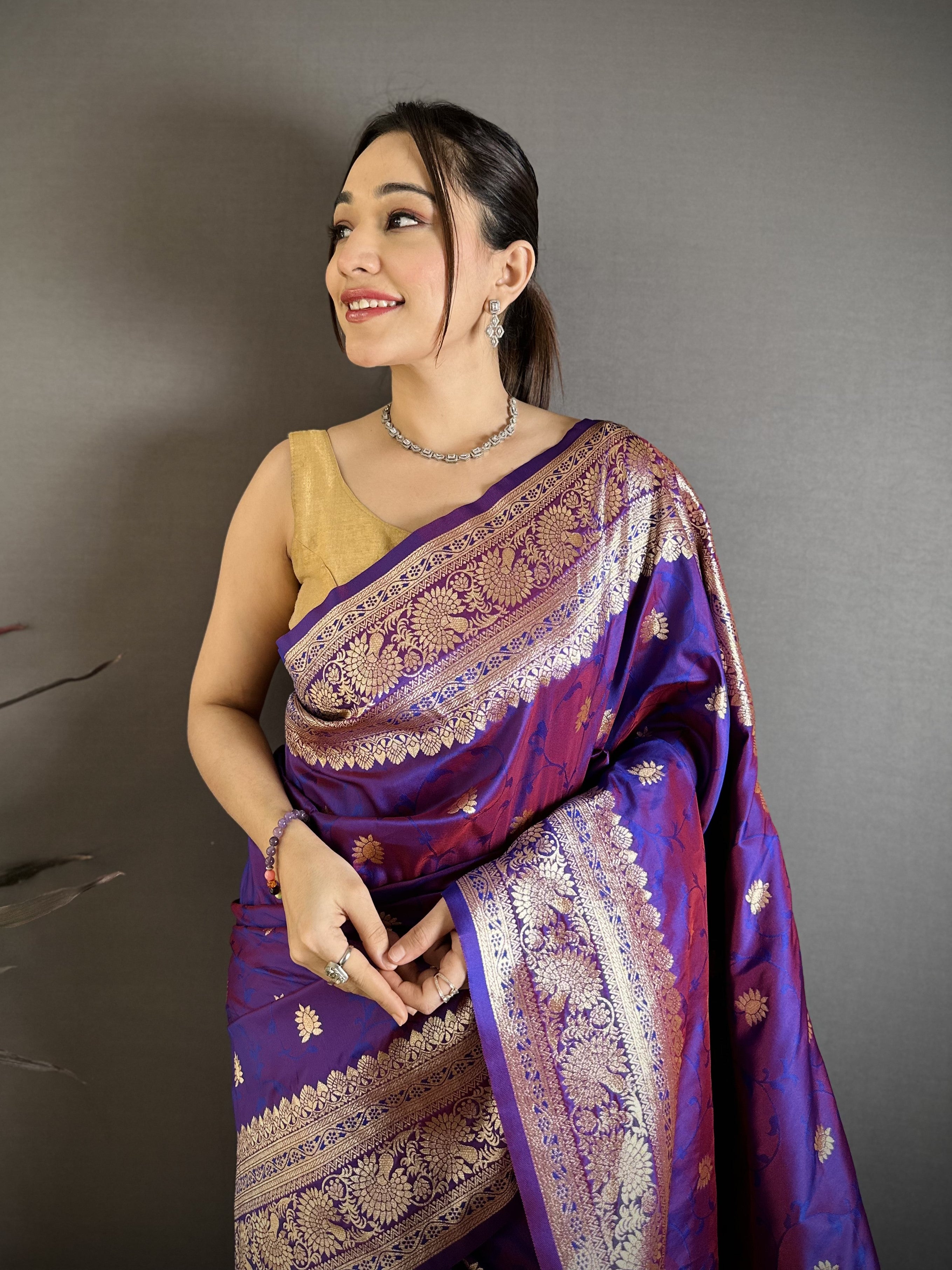 Purple Pure Banarasi Silk Saree