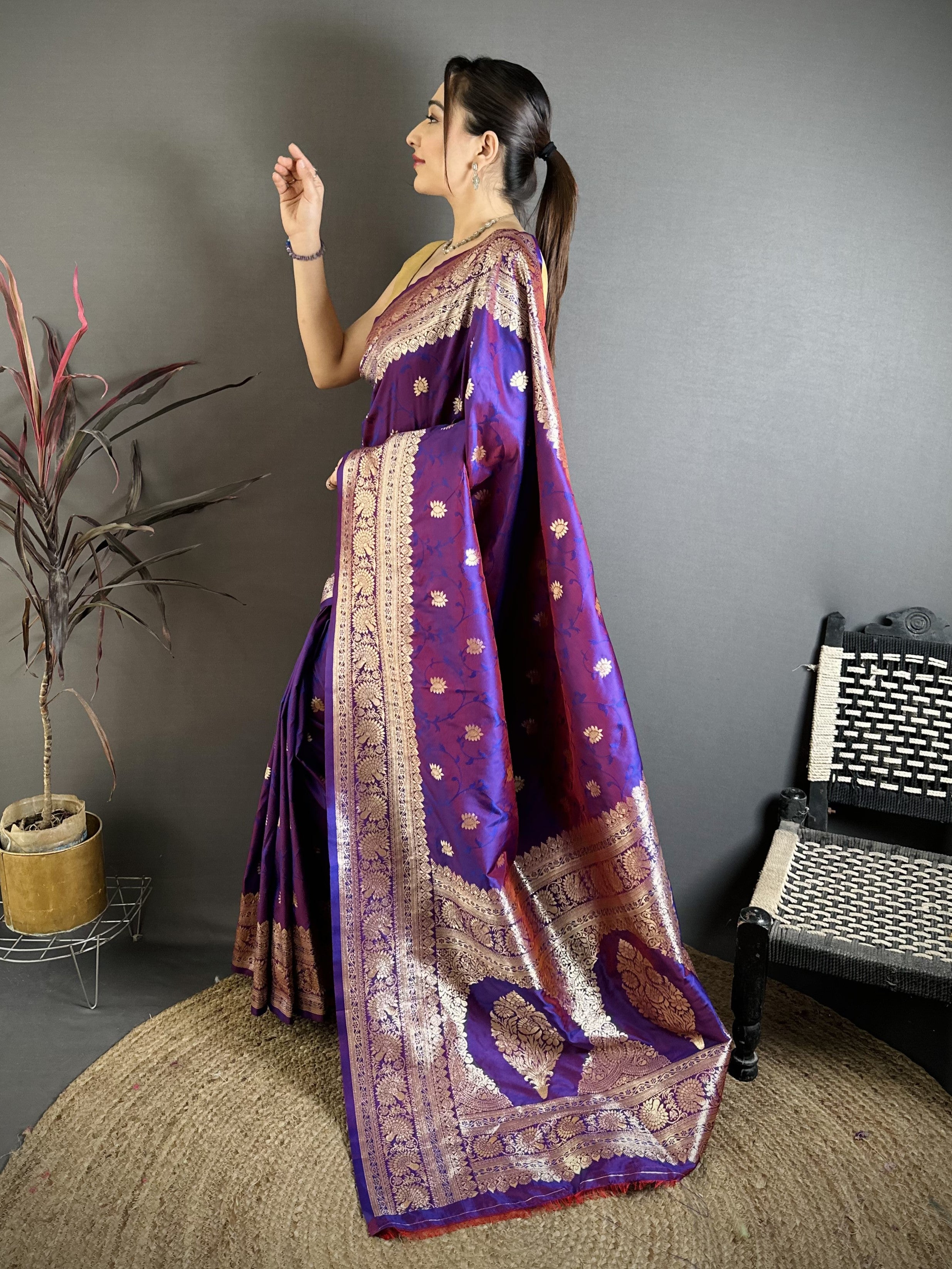 Purple Pure Banarasi Silk Saree