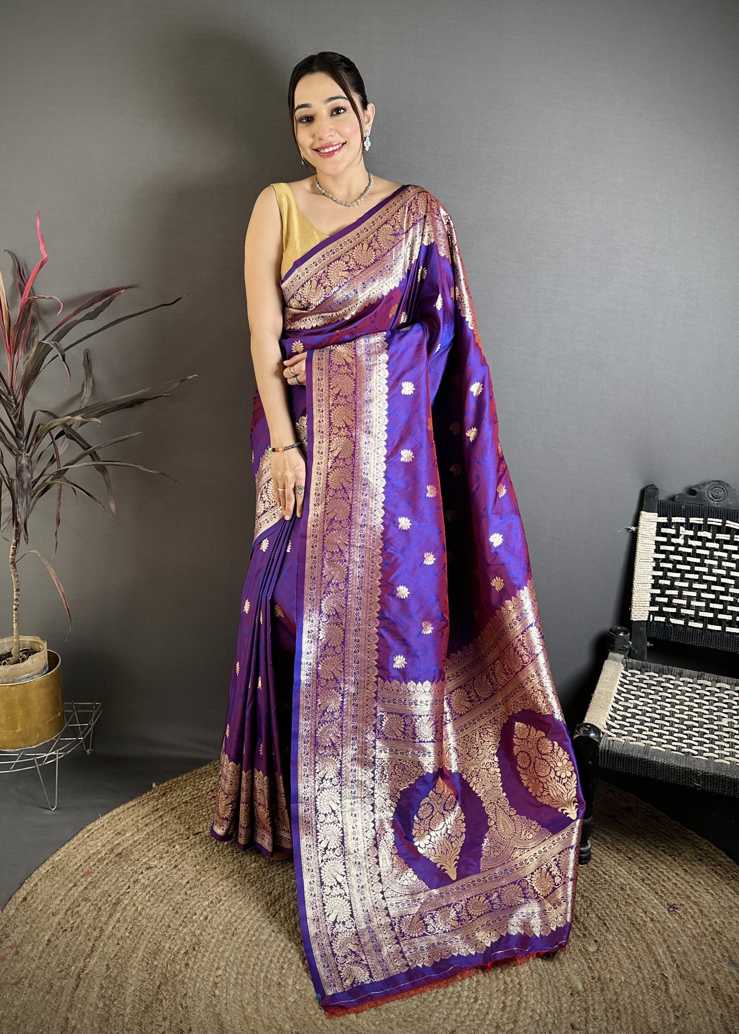Purple Pure Banarasi Silk Saree