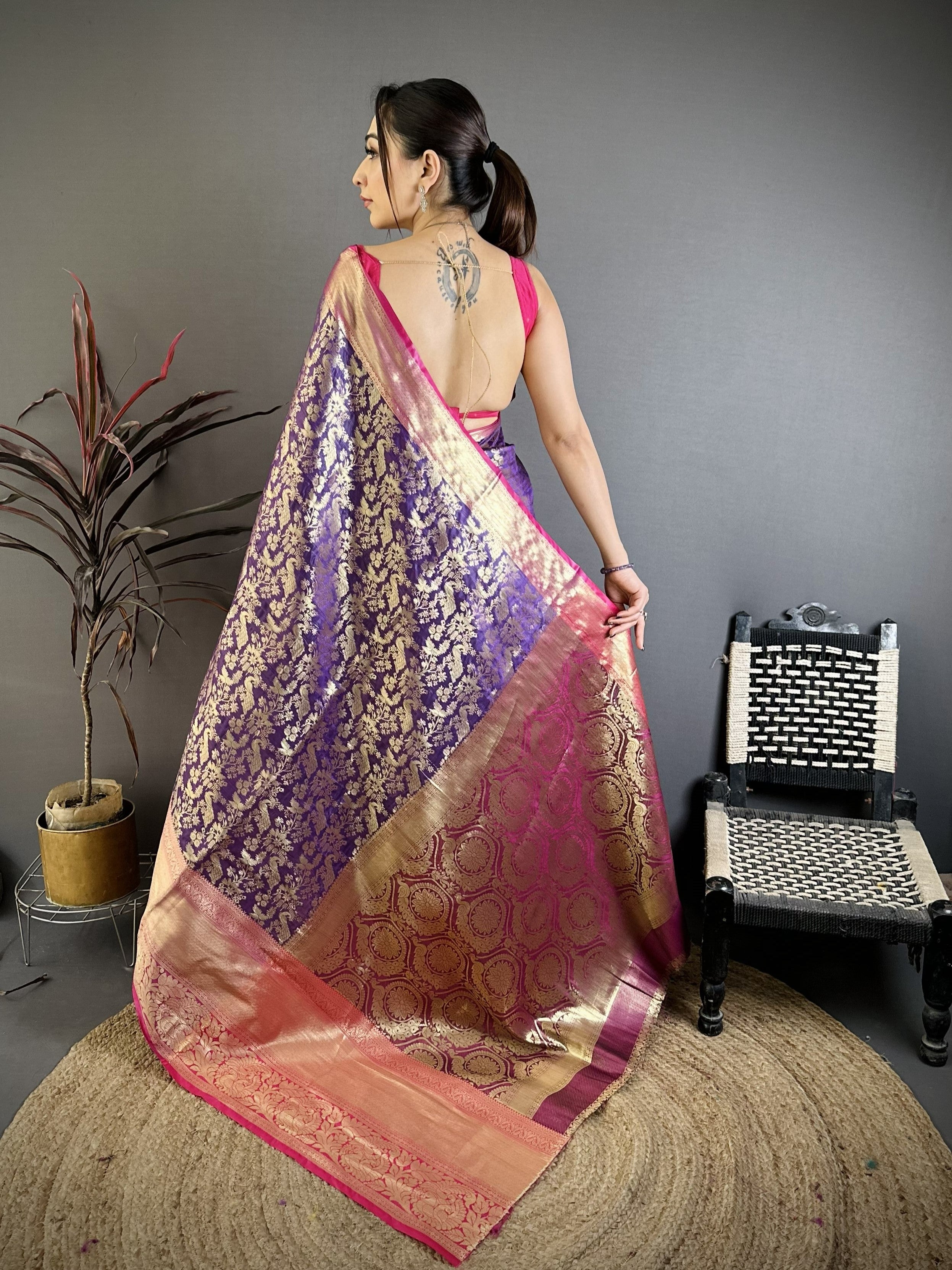 Purple Pure Handloom Kanjivaram Katan Silk Sarees