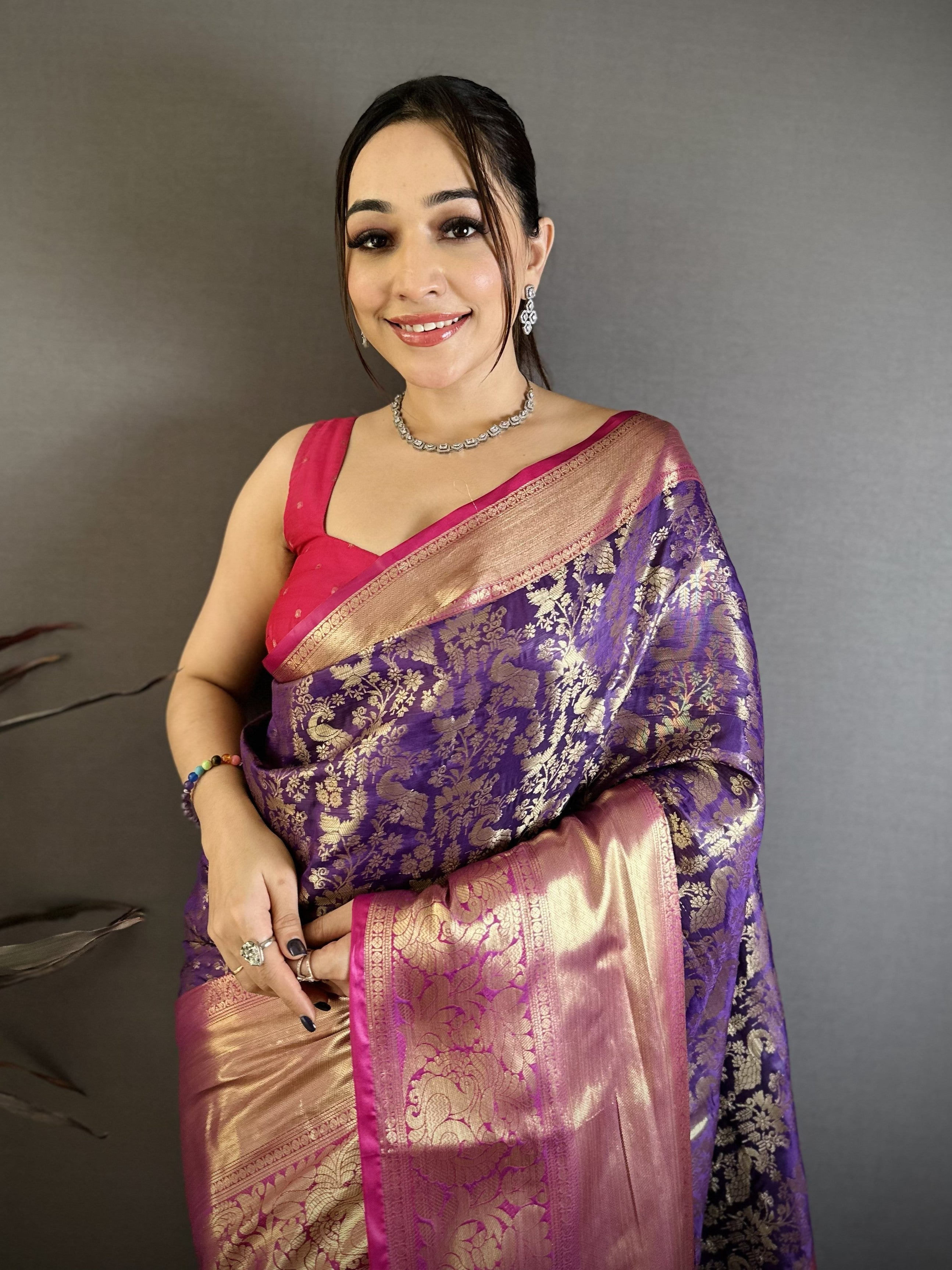 Purple Pure Handloom Kanjivaram Katan Silk Sarees