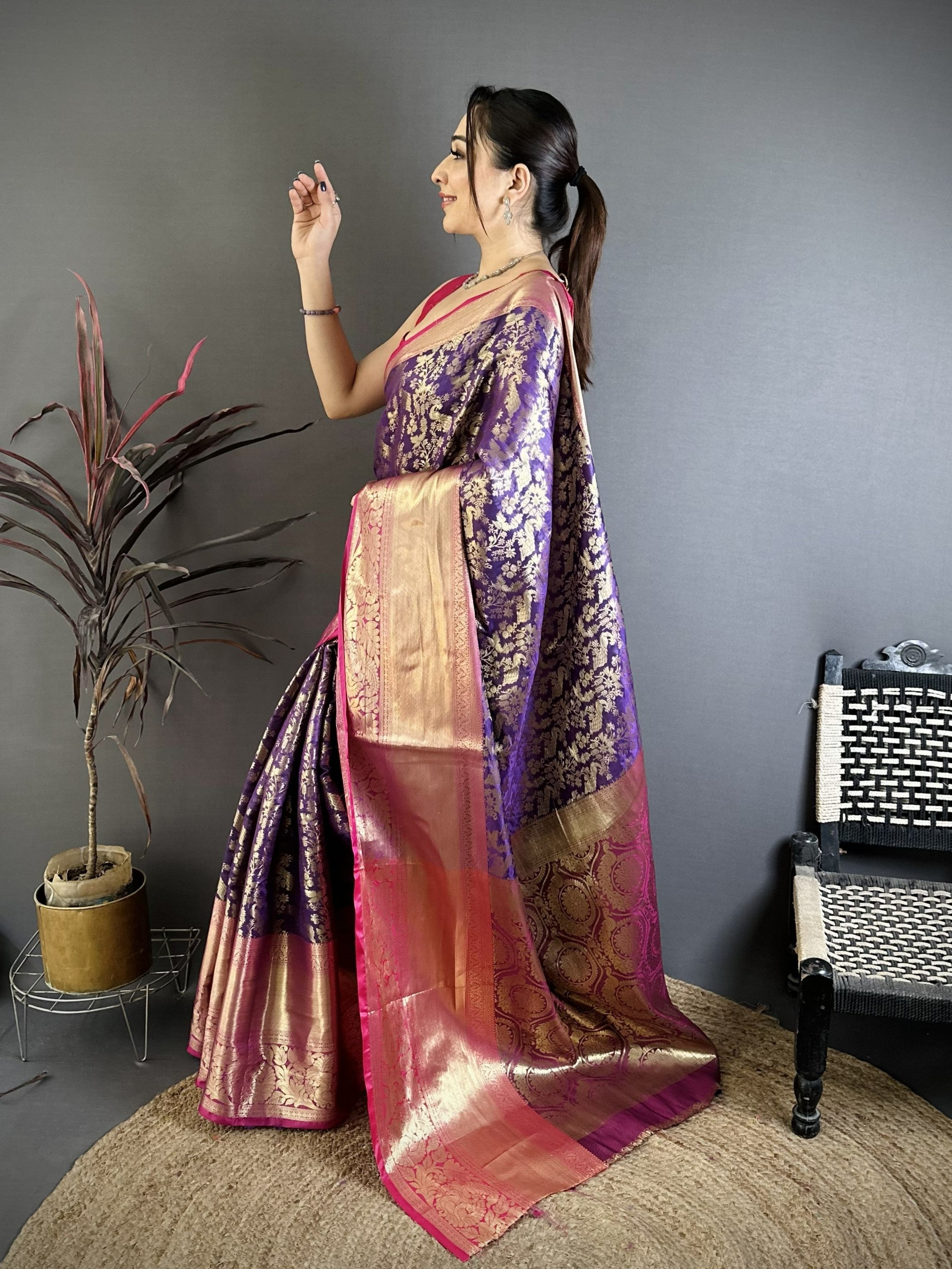 Purple Pure Handloom Kanjivaram Katan Silk Sarees